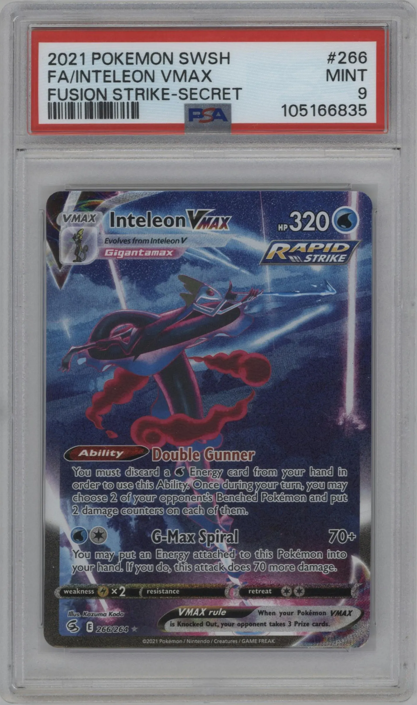 2021 Pokemon SWSH Fusion Strike Inteleon VMAX #266 PSA 9