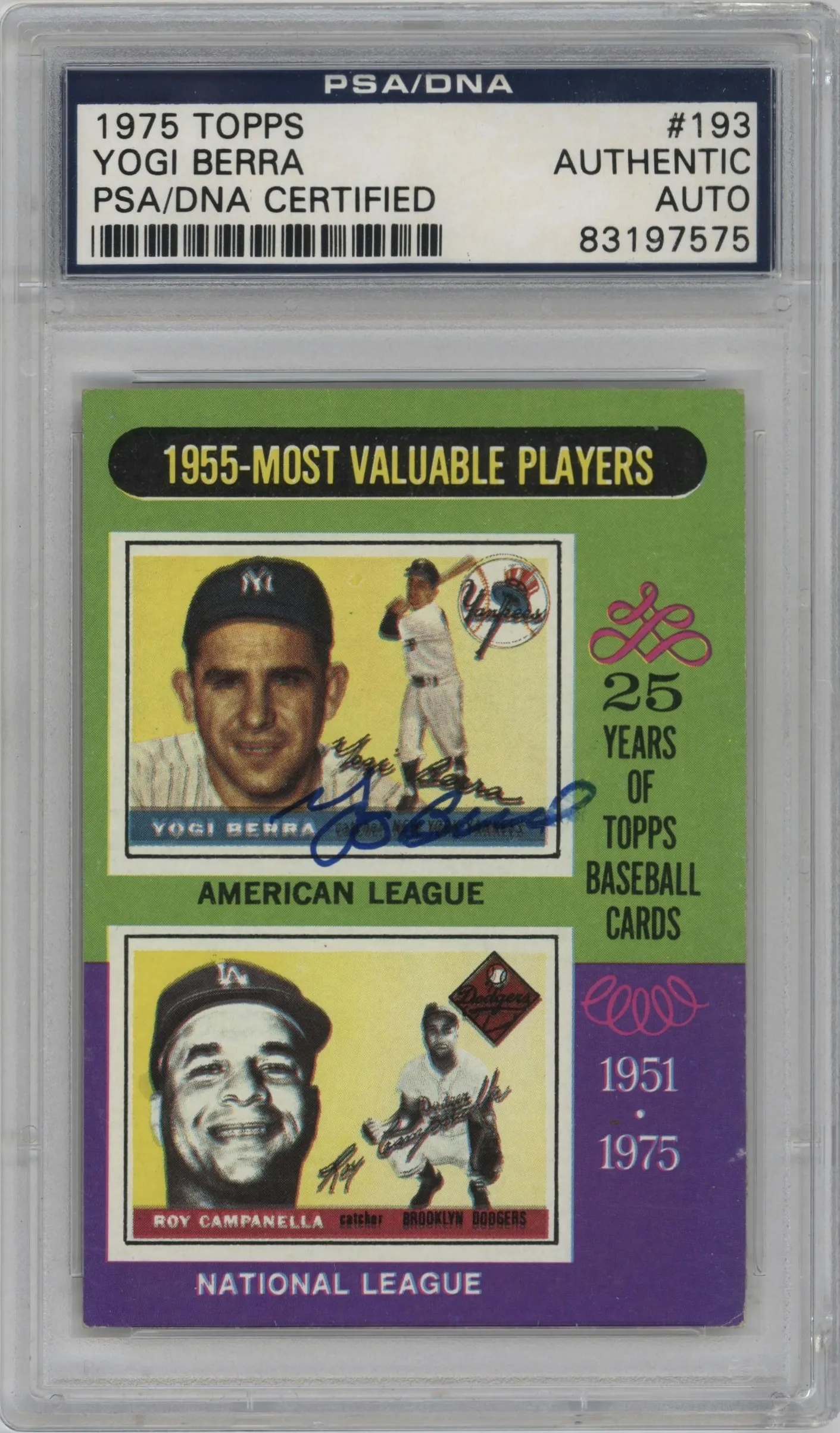 1975 Topps Yogi Berra,Roy Campanella PSA AUTHENTIC #193 PSA