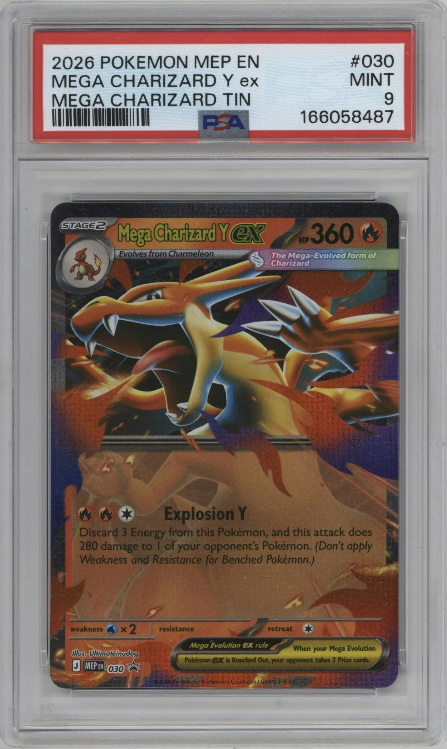 2026 Pokemon Mega Evolution Mega Charizard Y ex Mega Charizard Tins #030 PSA 9