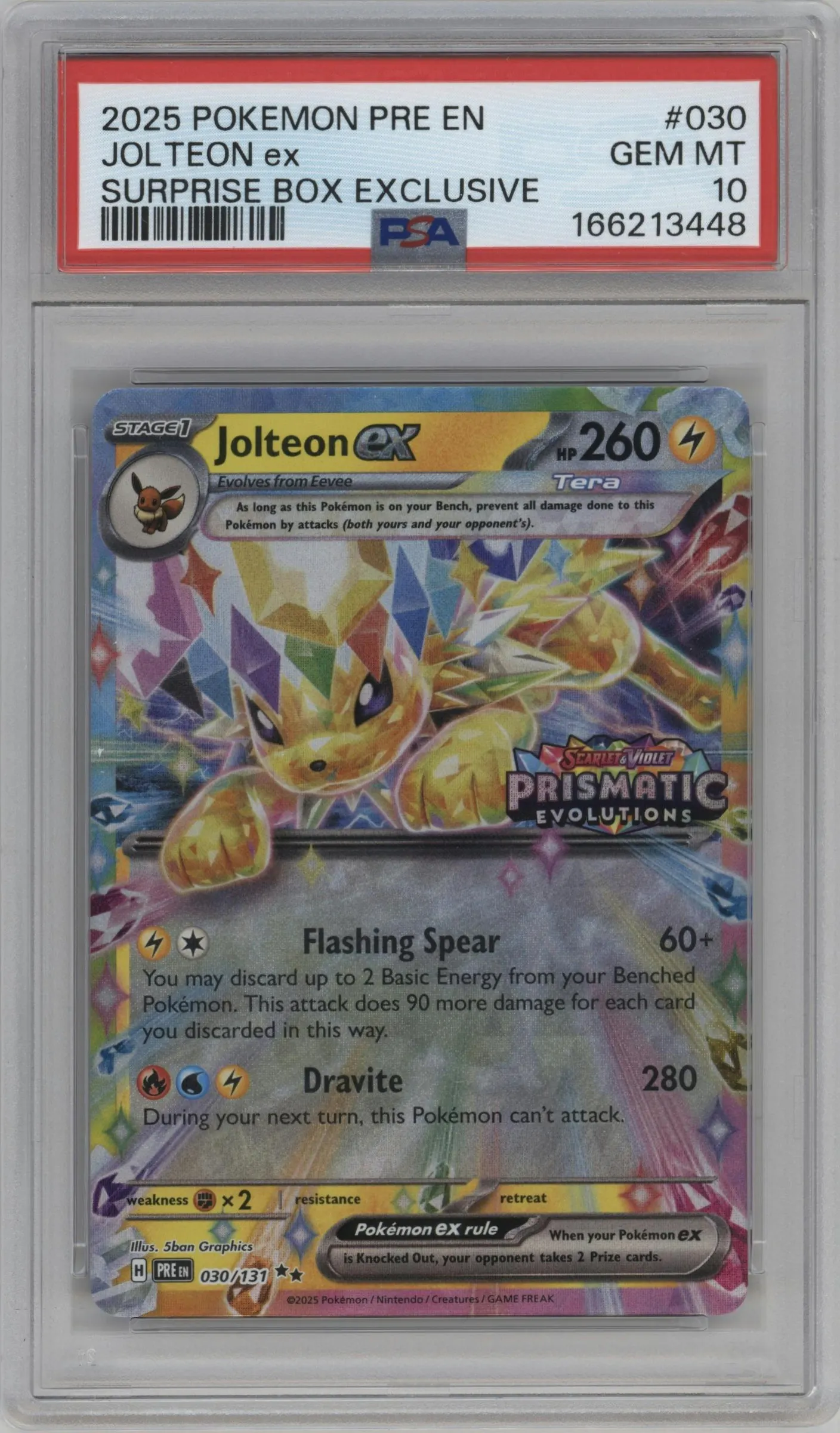 2025 Pokemon SV Prismatic Evolutions Jolteon ex Prismatic Evolutions Surprise Box #030 PSA 10