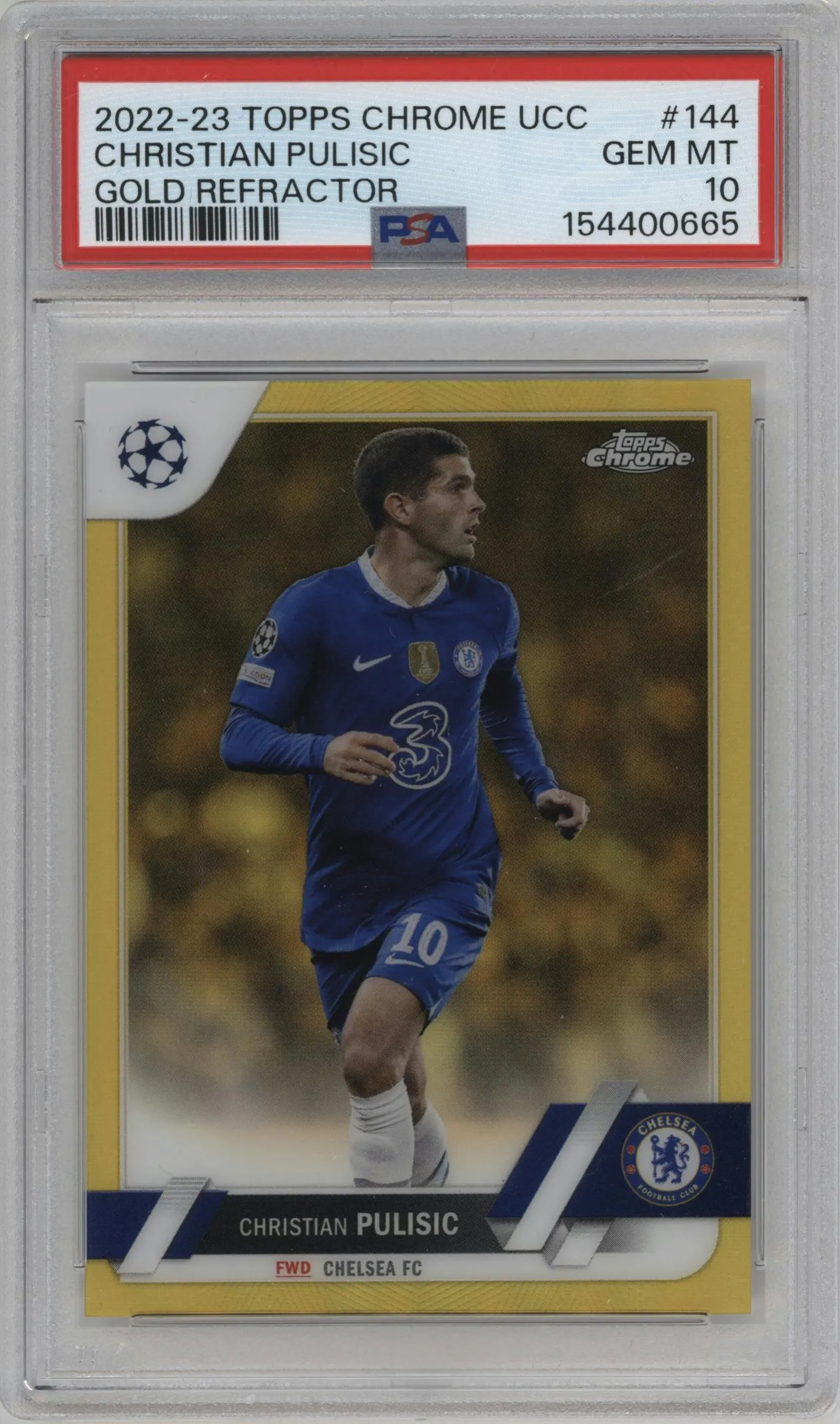 2022 Topps Chrome UEFA Club Competitions Christian Pulisic Gold Refractor #144 PSA 10