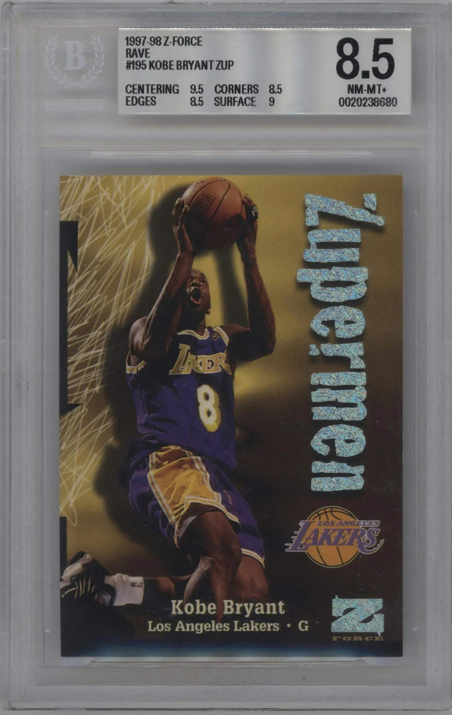 1997 Skybox Z-Force Kobe Bryant Rave #195 BGS 8.5