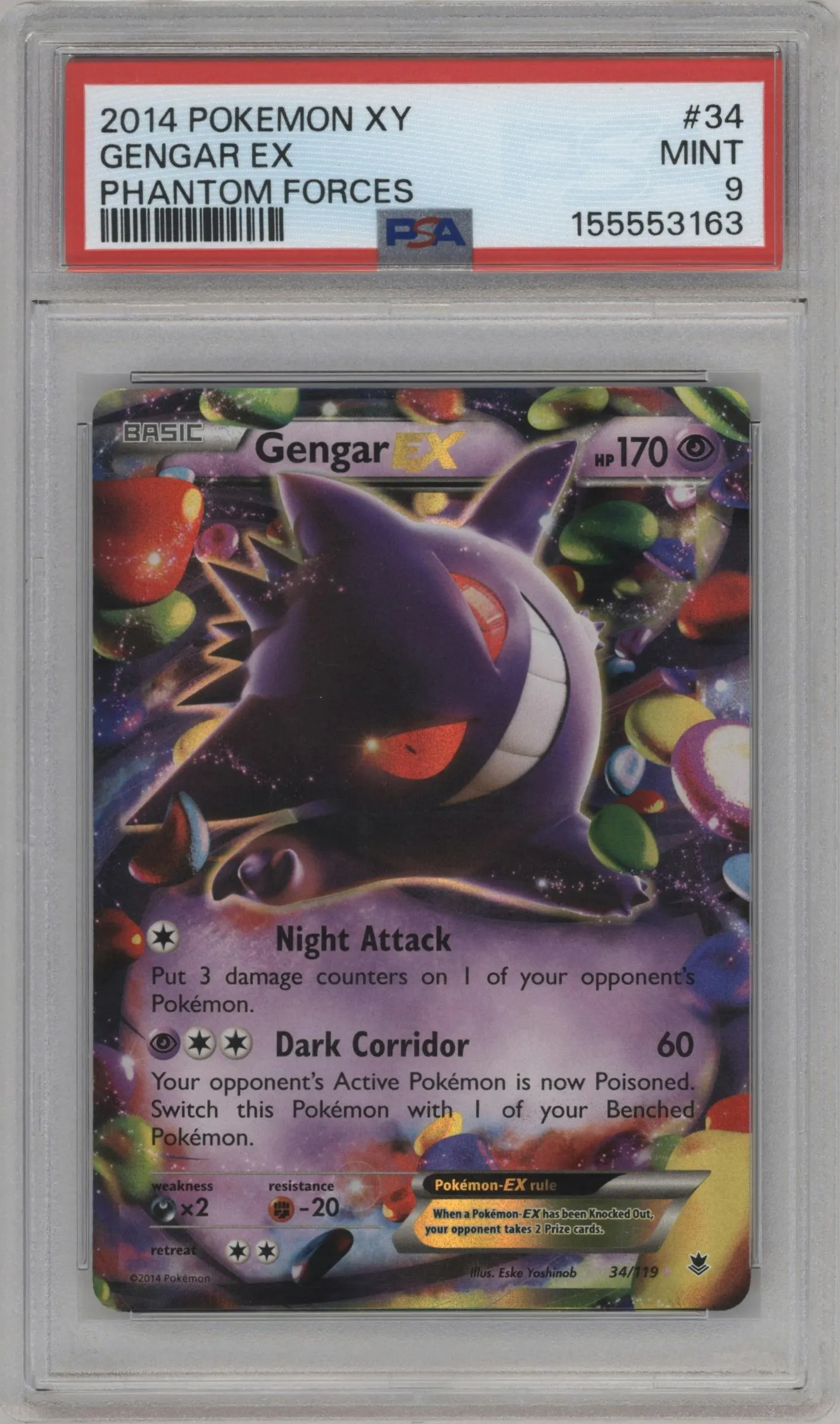2014 Pokemon XY Phantom Forces Gengar EX #34 PSA 9