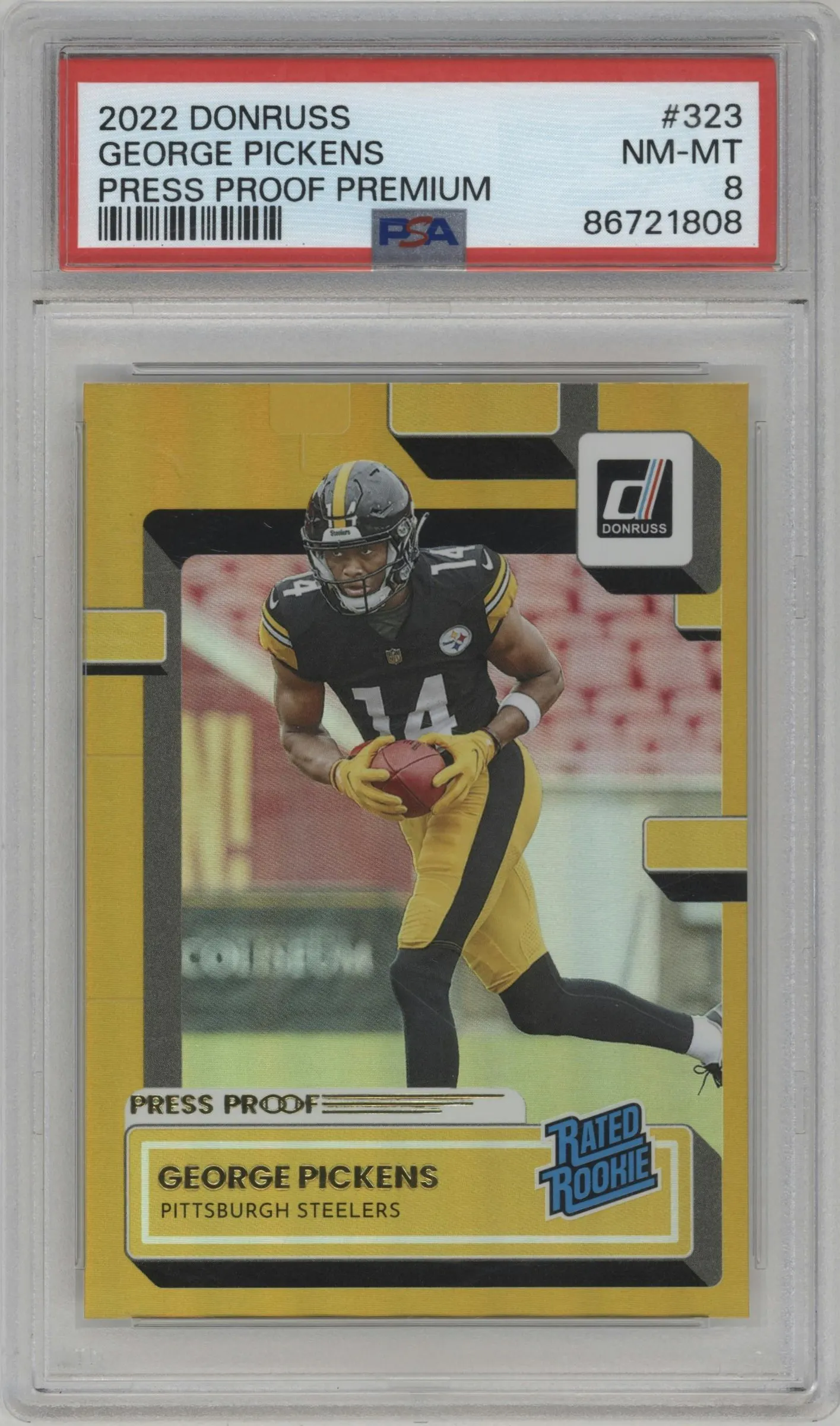 2022 Panini Donruss Rated Rookie George Pickens Press Proof Premium #323 PSA 8