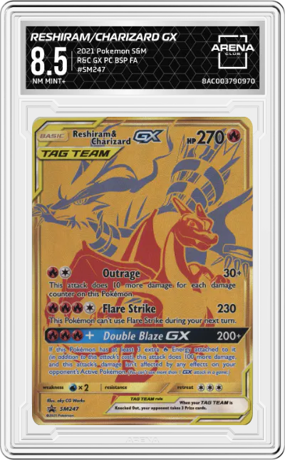 2021 Pokemon S&M Reshiram/Charizard GX Reshiram Charizard GX Premium Collection ARENA CLUB 8.5