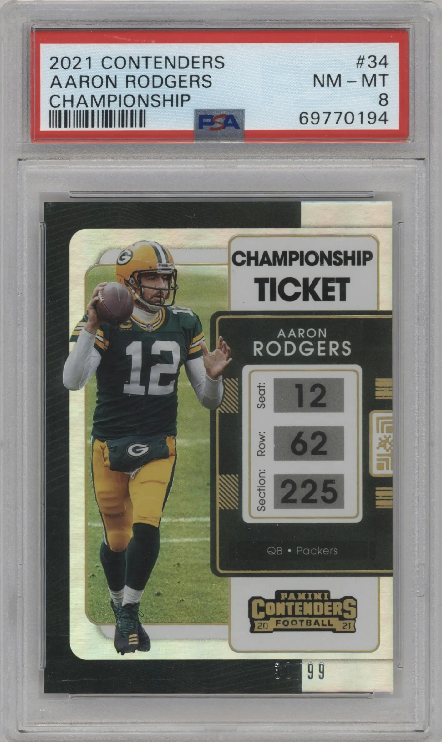 2021 Panini Contenders Aaron Rodgers Championship Ticket #34 PSA 8