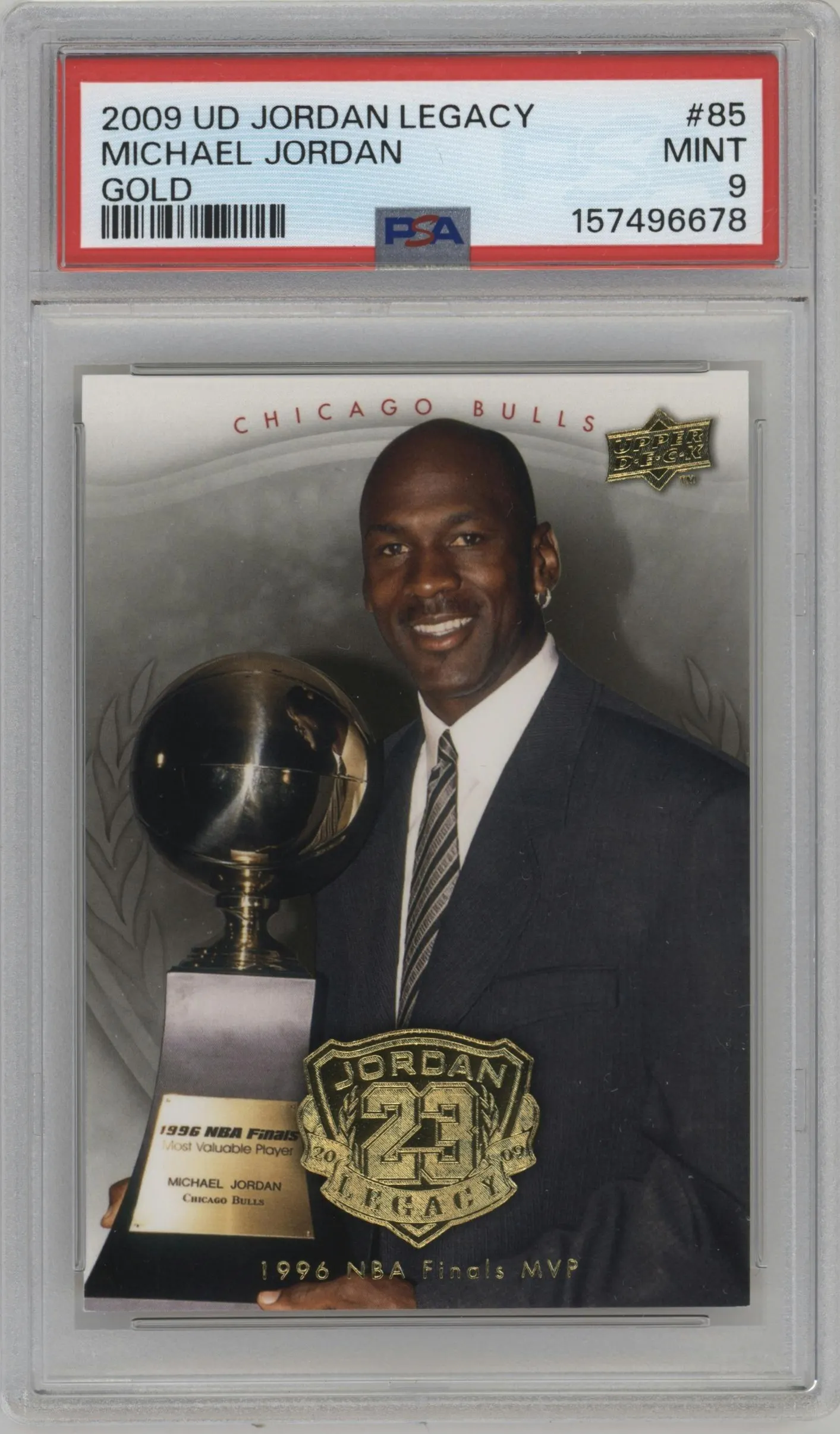 2009 Upper Deck Michael Jordan Legacy Collection Hall of Fame Edition Michael Jordan Gold #85 PSA 9