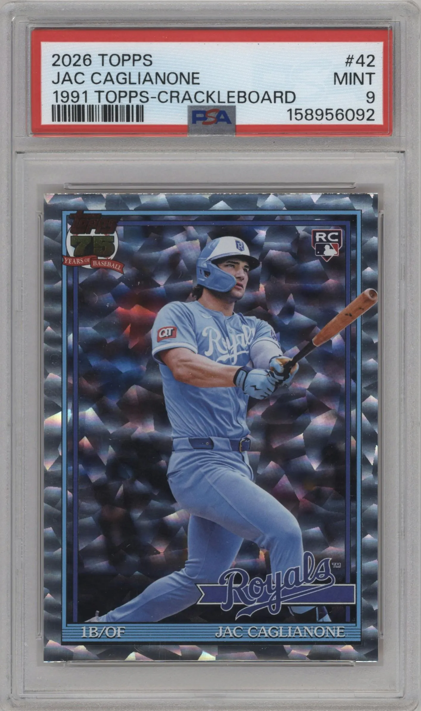 2026 Topps 1991.35th.Anniv. Jac Caglianone Crackle Foil #T91-42 PSA 9