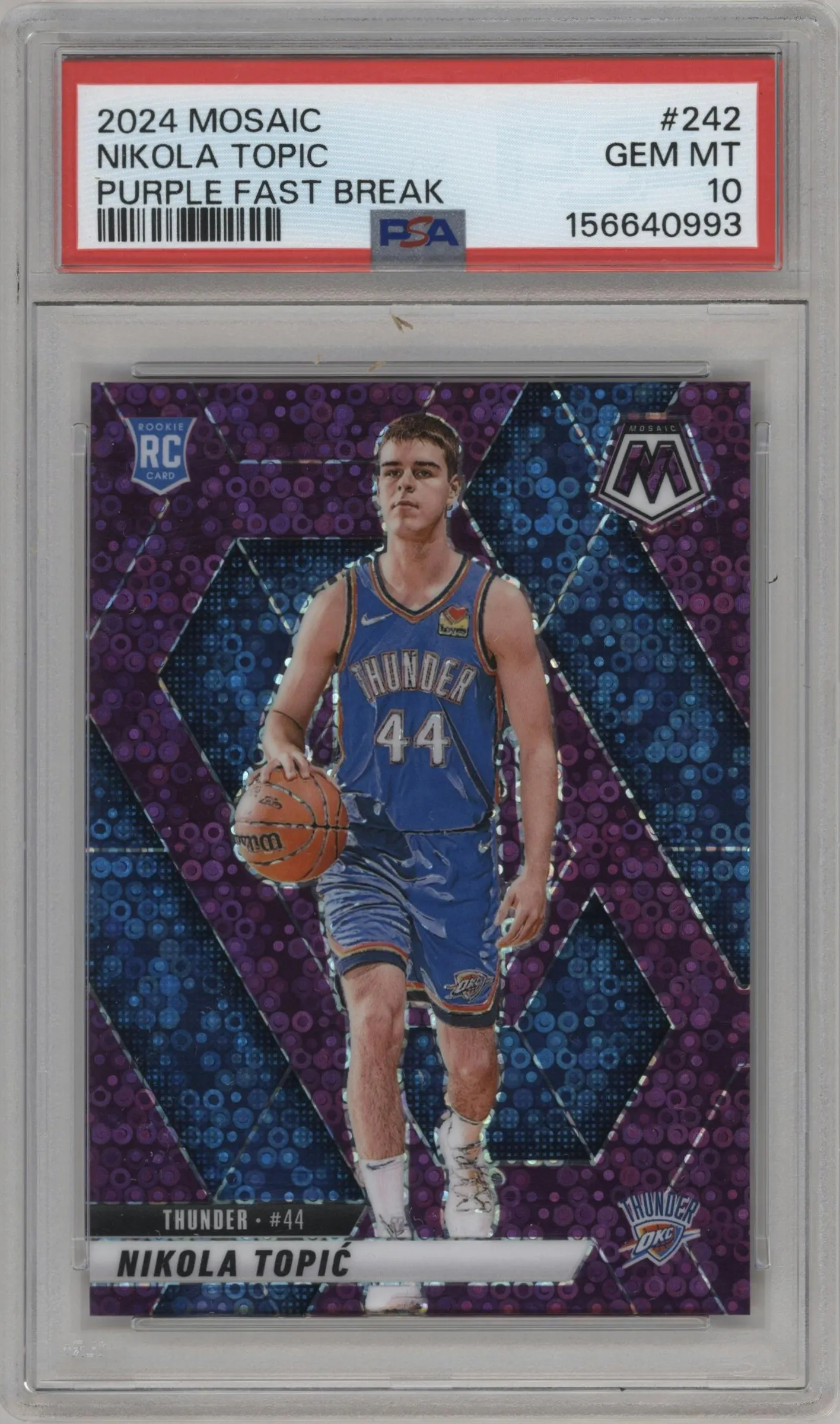 2024 Panini Mosaic Nikola Topic Fast Break Purple Mosaic PSA 10