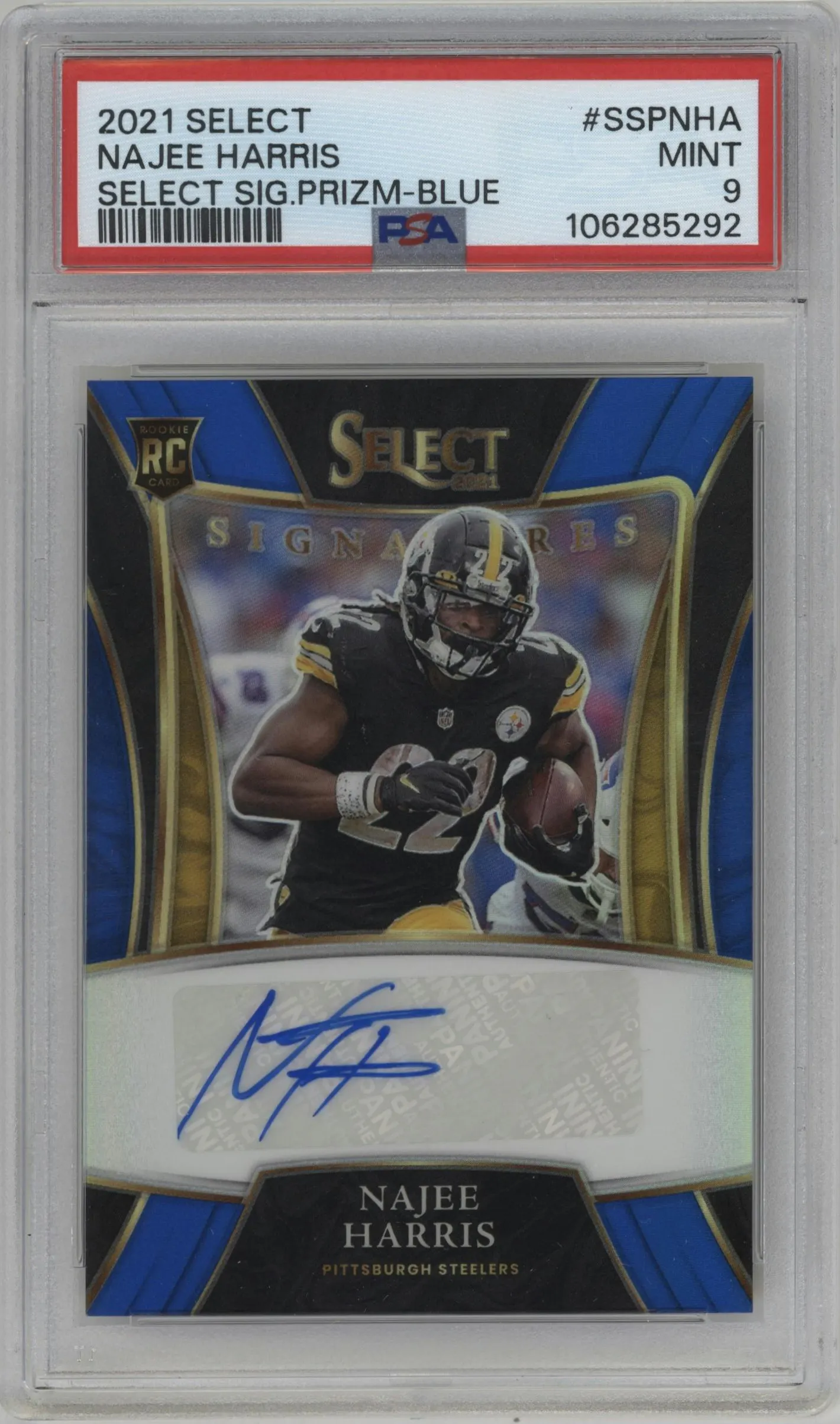 2021 Panini Select Select Sig. Najee Harris Blue #SSP-NHA PSA 9