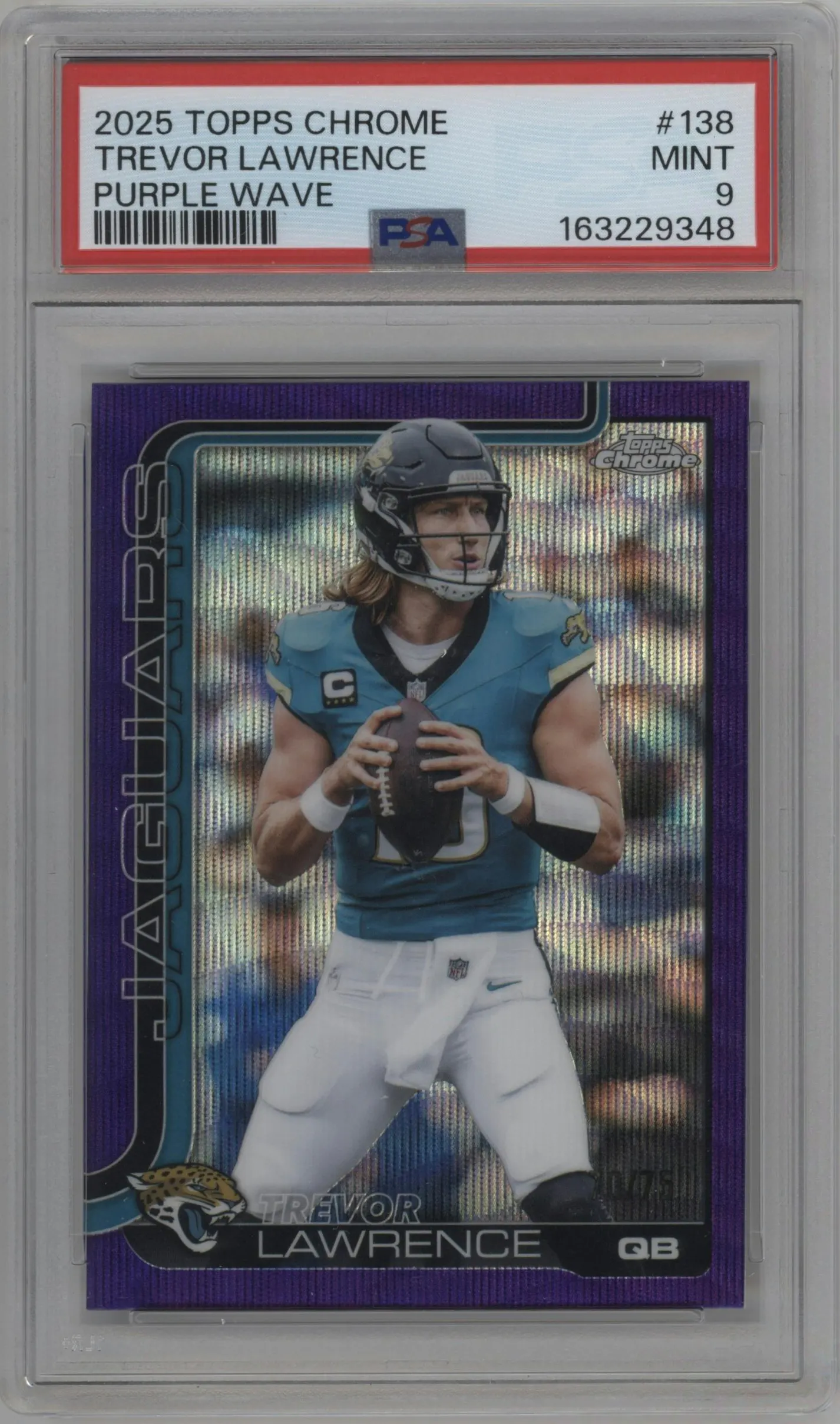 2025 Topps Chrome Trevor Lawrence Purple Wave #138 PSA 9