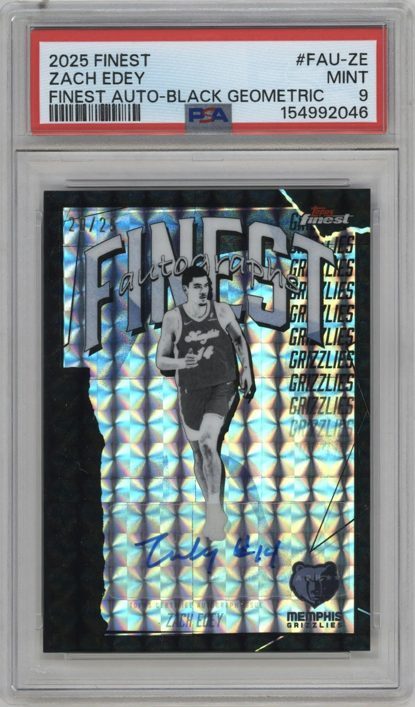 2025 Finest Auto Zach Edey Black Geometric Refractor #FAU-ZE PSA 9