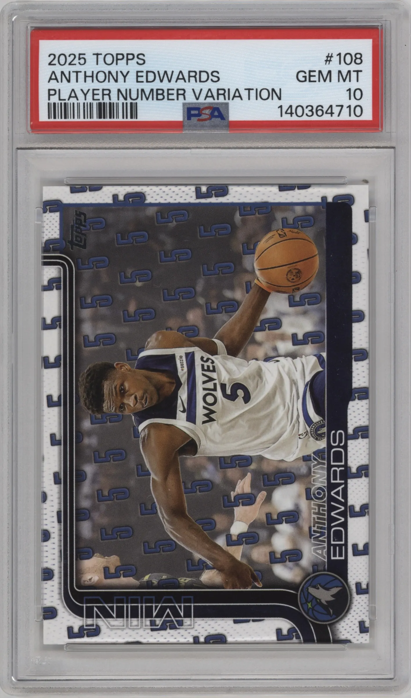 2025 Topps Player Number Var. Anthony Edwards PSA 10