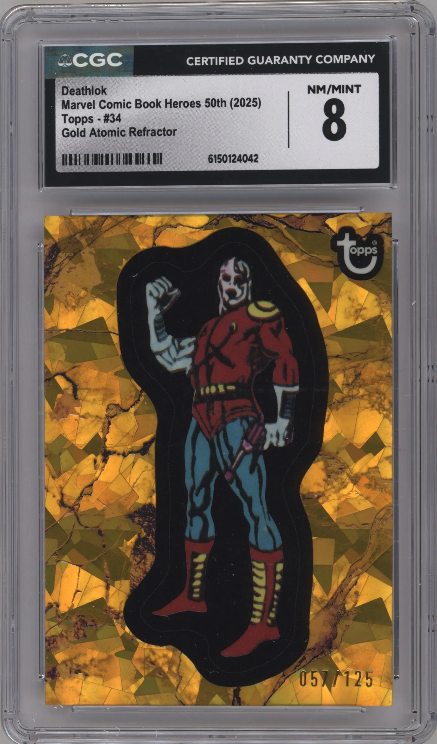 2025 Topps Marvel Comic Book Heroes 1975 Golden Anniversary Deathlok Gold Atomic #34 CGC 8
