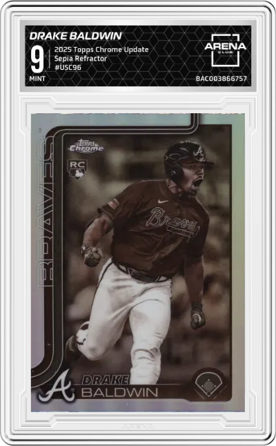 2025 Topps Chrome Update Drake Baldwin Sepia Refractor ARENA CLUB 9