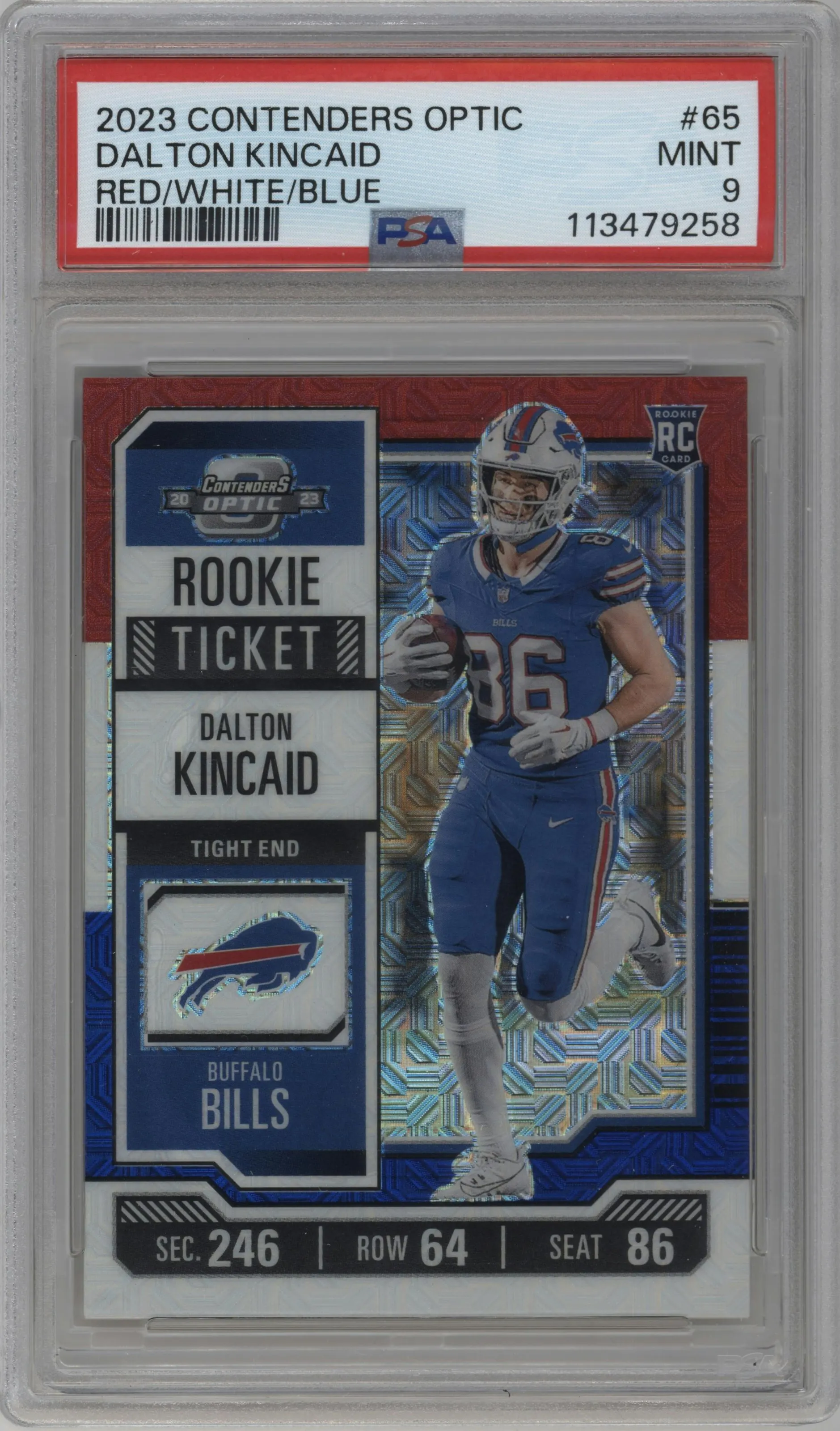 2023 Panini Contenders Optic Rke.Tkt. Dalton Kincaid Red/White/Blue #65 PSA 9