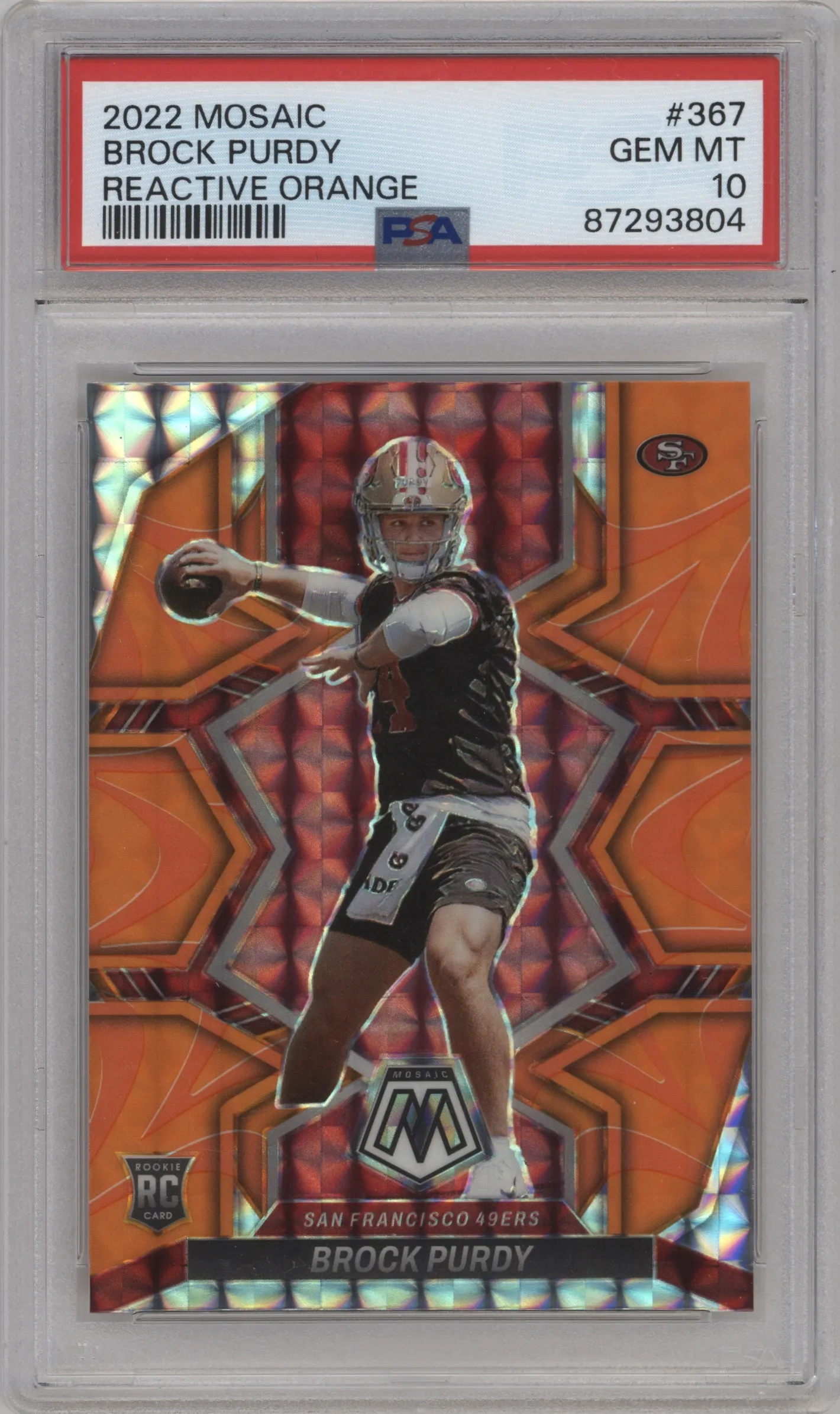 2022 Panini Mosaic Brock Purdy Reactive Orange #367 PSA 10
