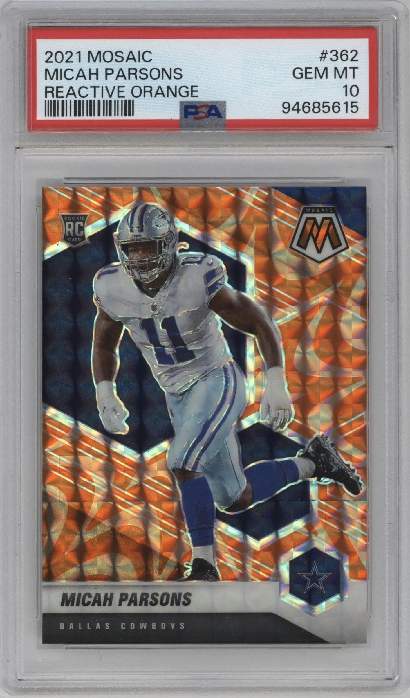 2021 Panini Mosaic Micah Parsons Reactive Orange #362 PSA 10