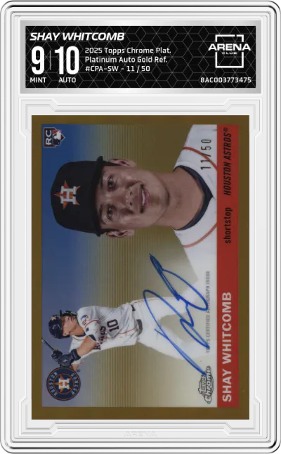 2025 Topps Chrome Platinum Platinum Auto Shay Whitcomb Gold Refractor #CPA-SW ARENA CLUB 9