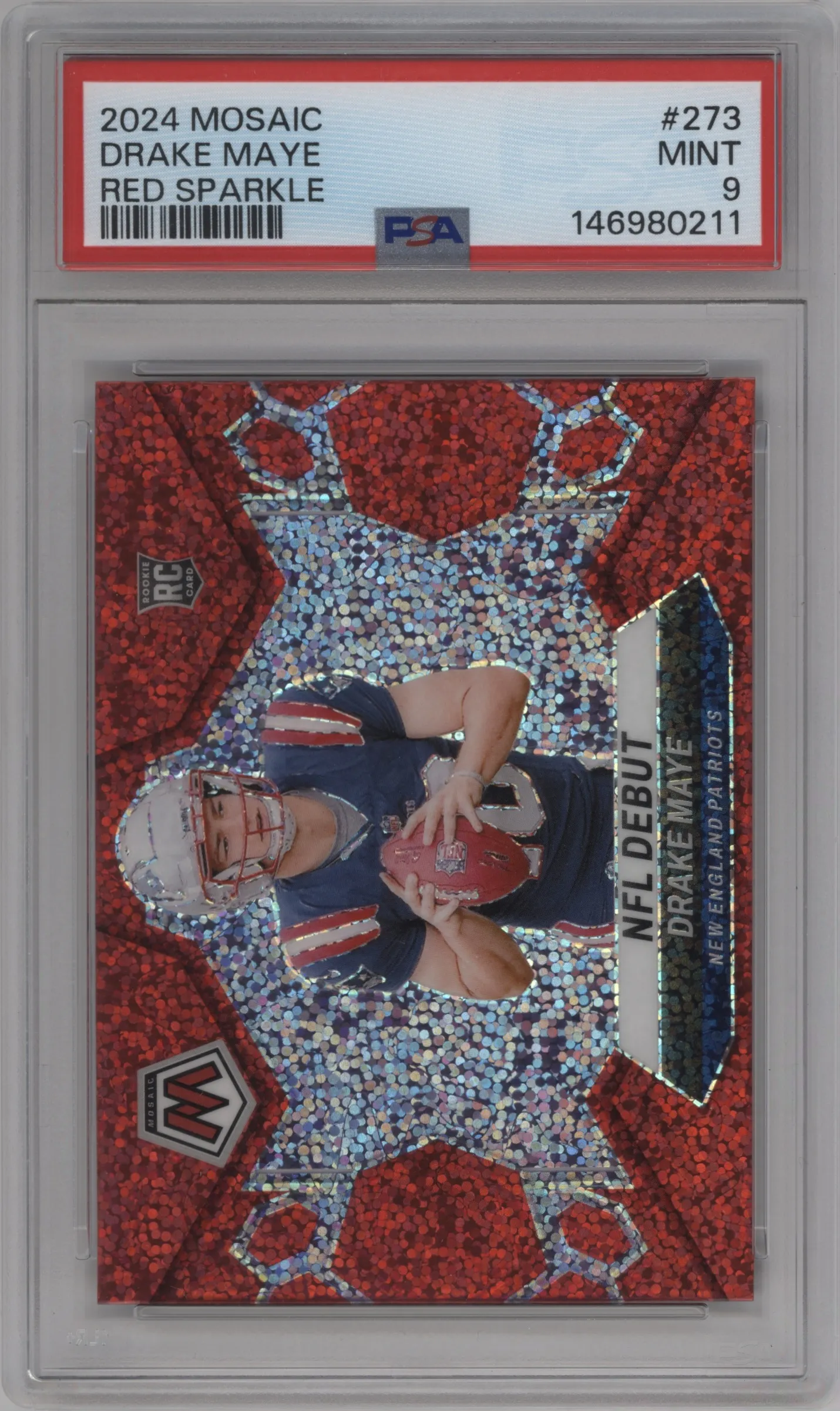 2024 Panini Mosaic Drake Maye Red Sparkle #273 PSA 9