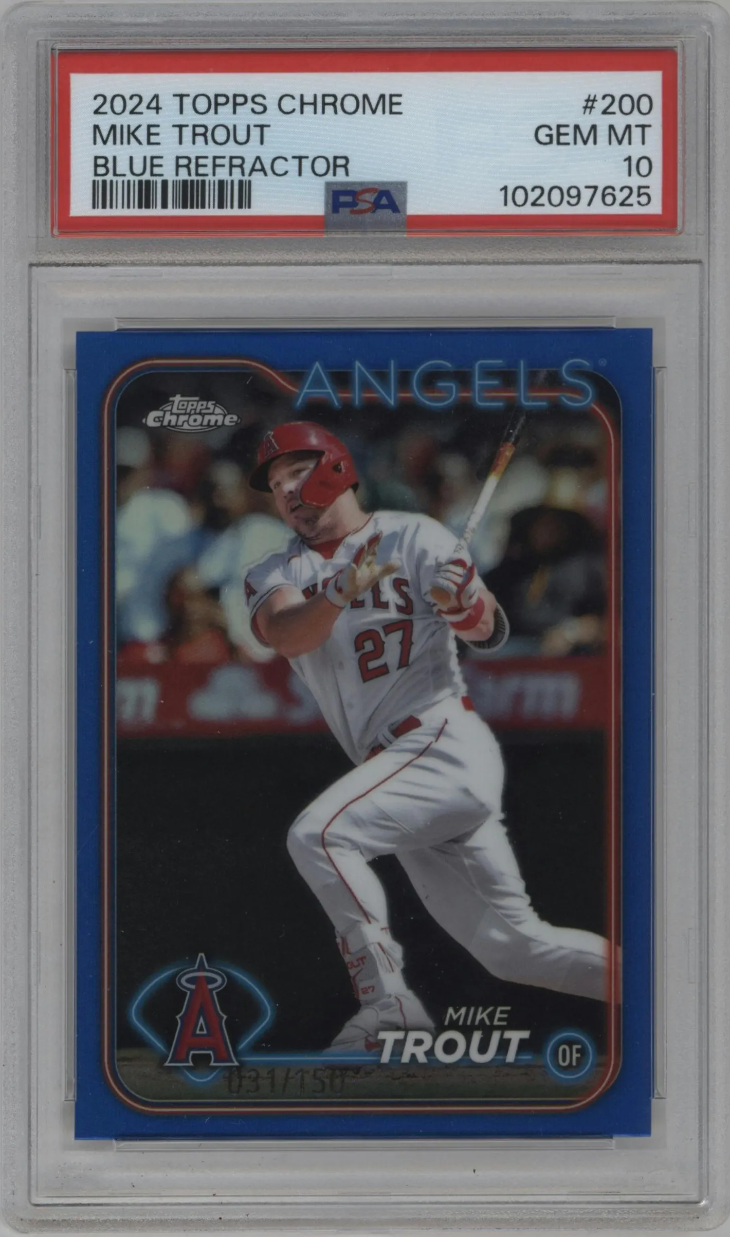 2024 Topps Chrome Mike Trout Blue Refractor #200 PSA 10