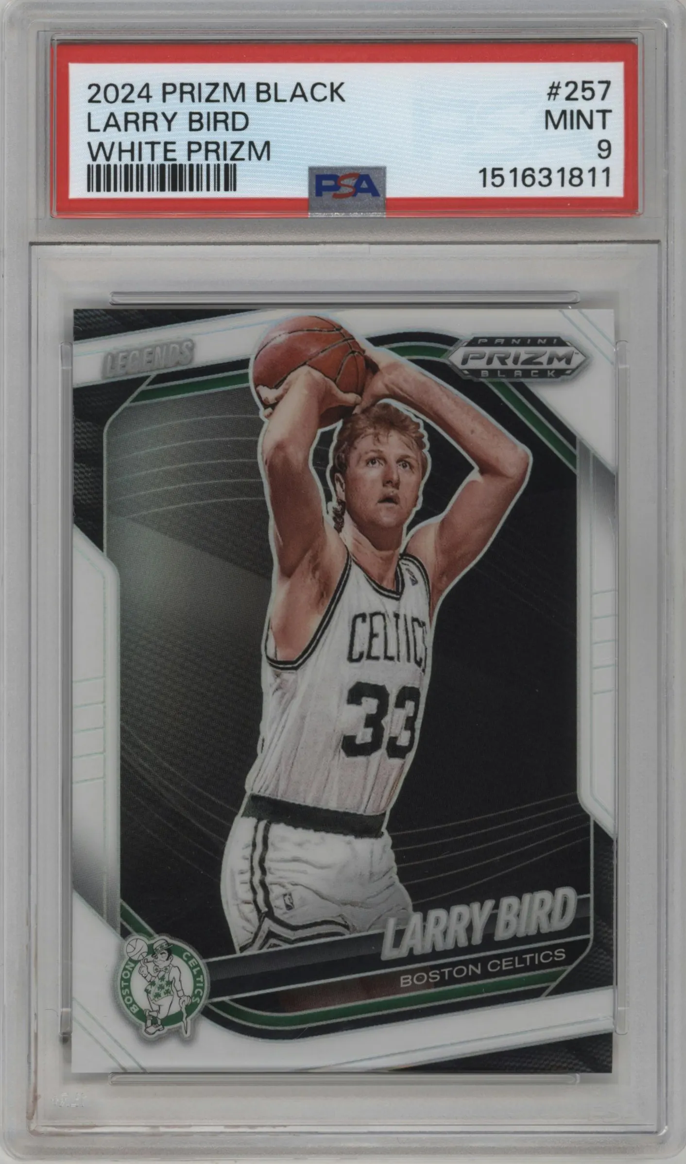 2024 Panini Prizm Black Larry Bird White Prizm #257 PSA 9