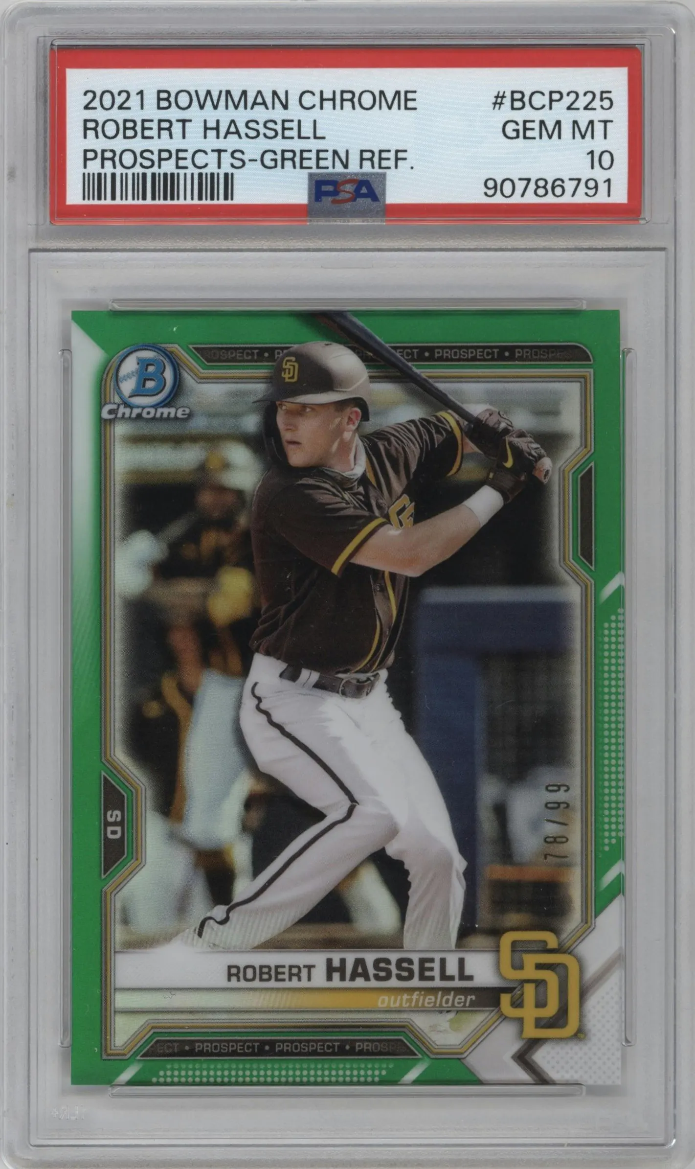 2021 Bowman Chrome Prospects Robert Hassell Green Refractor #BCP-225 PSA 10