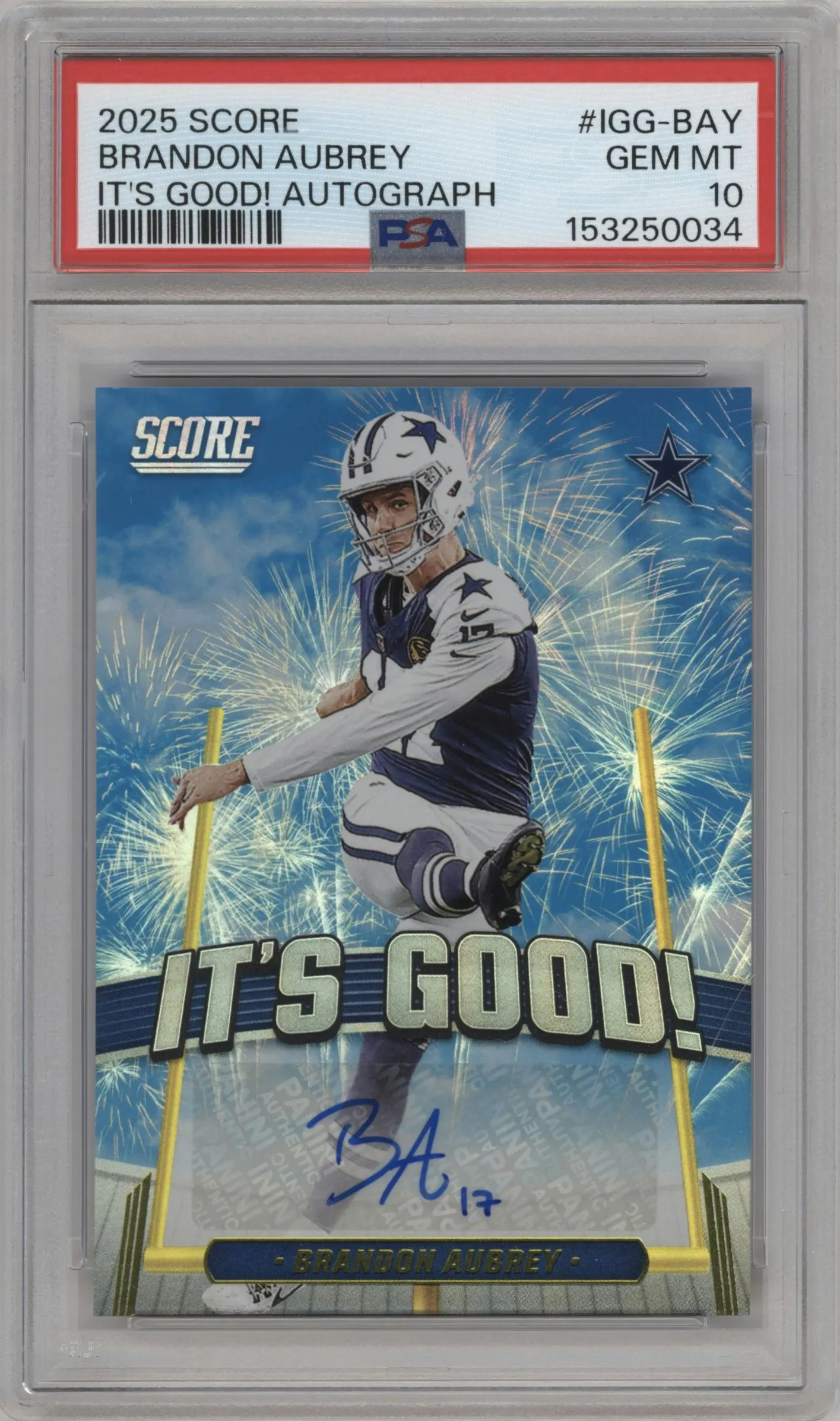 2025 Panini Score It's Good! Auto Brandon Aubrey #IGG-BAY PSA 10