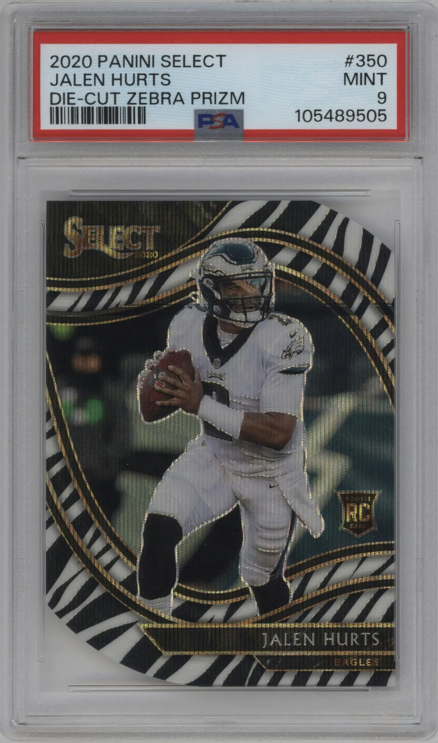 2020 Panini Select Field Lvl. Jalen Hurts Die-Cut Zebra #350 PSA 9