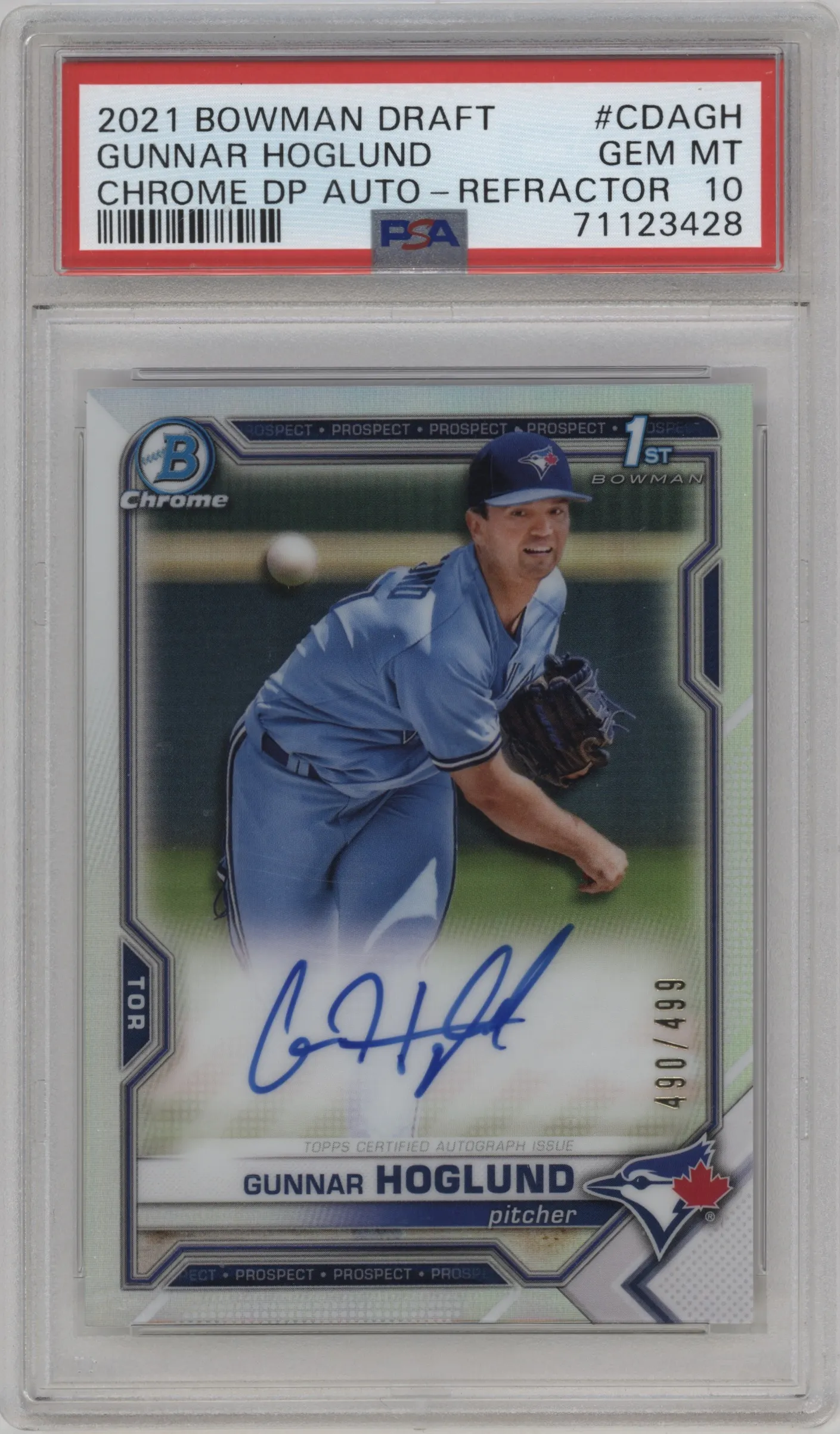 2021 Bowman Draft Chr.DP Auto Gunnar Hoglund Refractor #CDA-GH PSA 10