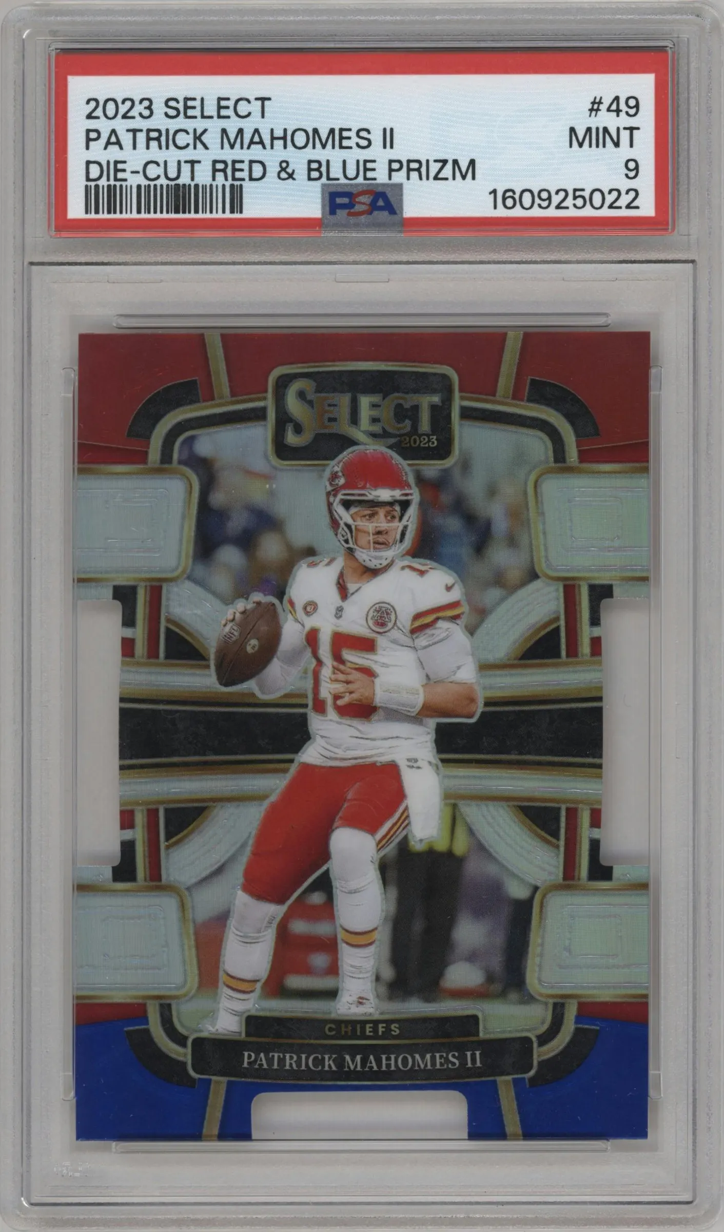 2023 Panini Select Patrick Mahomes II Die-Cut Red & Blue #49 PSA 9
