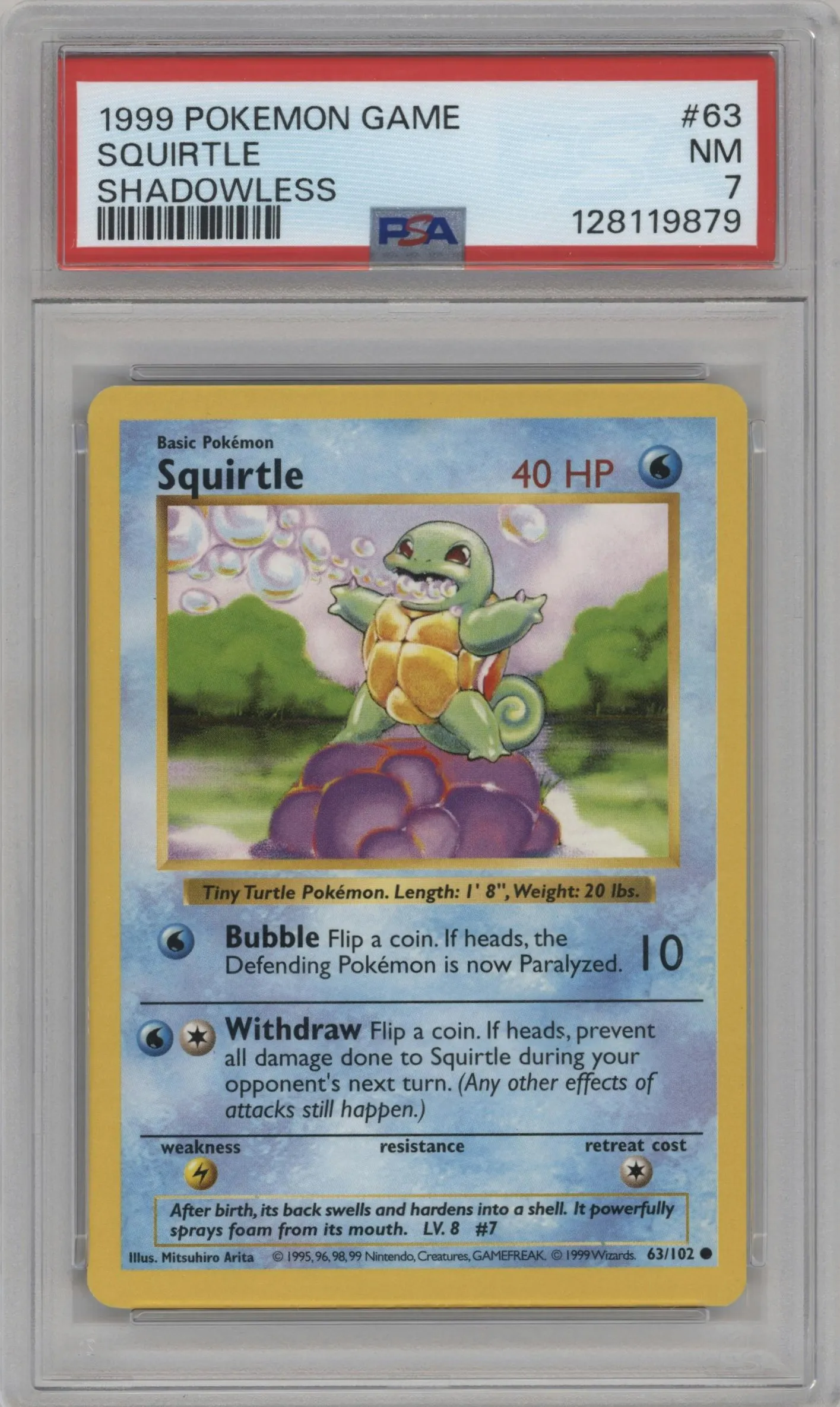 1999 Pokemon Base Set Squirtle #63 PSA 7