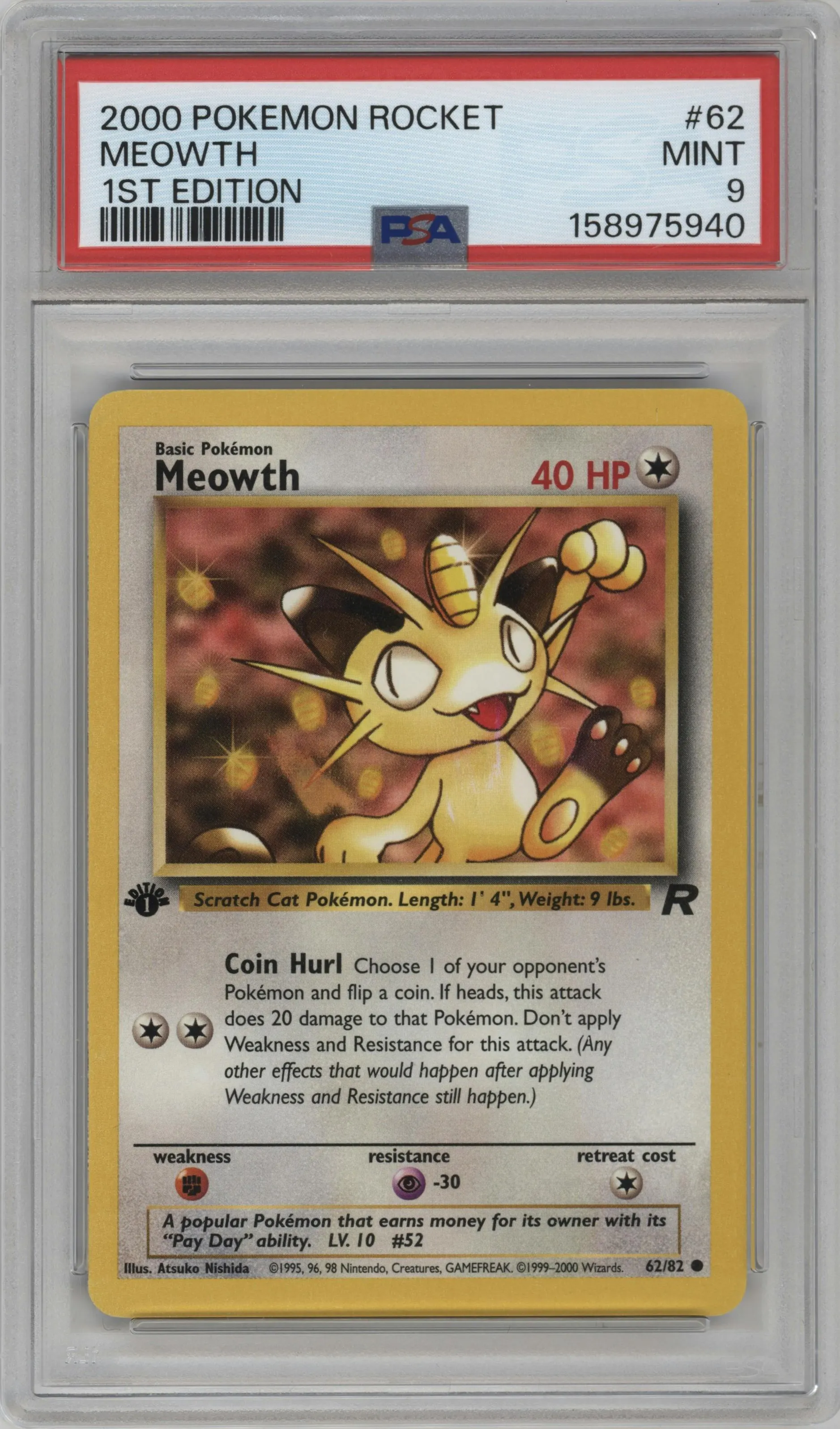 2000 Pokemon Team Rocket Meowth #62 PSA 9