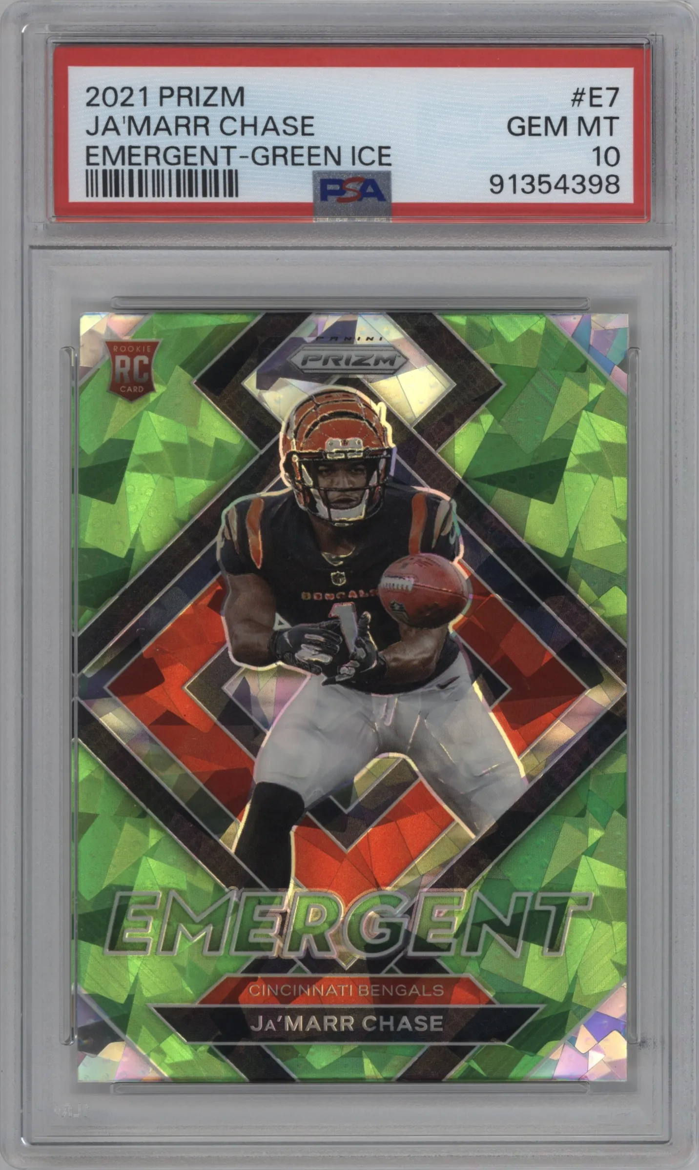 2021 Panini Prizm Emergent Ja'Marr Chase Green Ice PSA 10