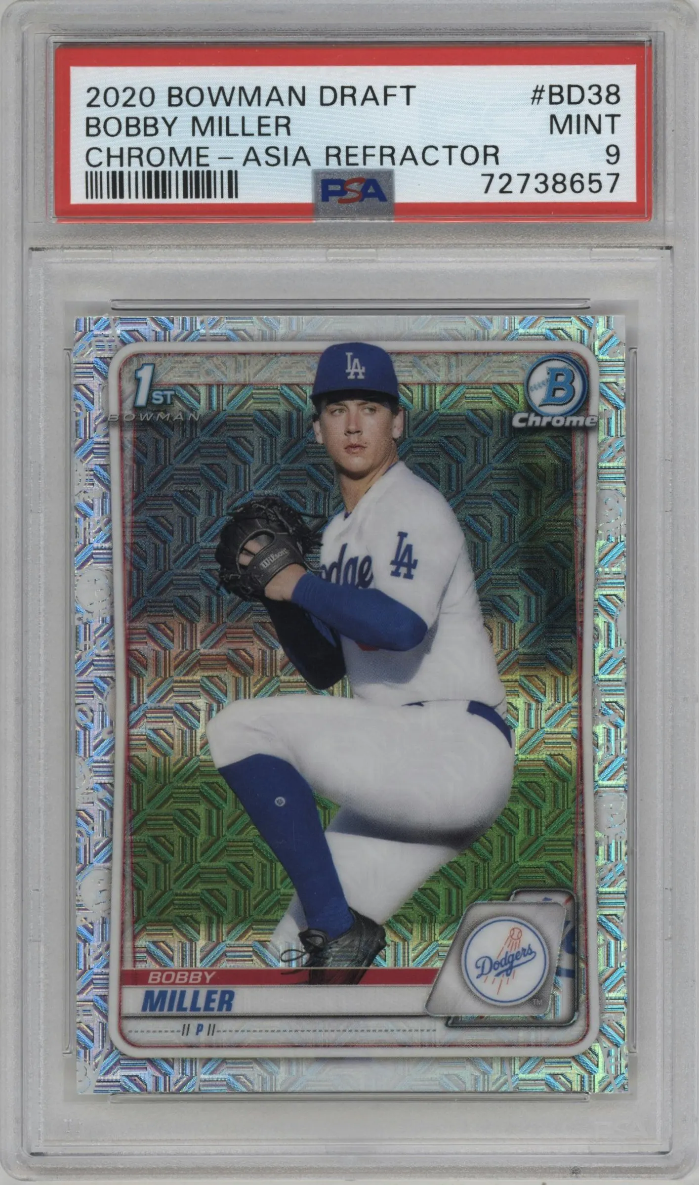 2020 Bowman Draft Chrome Bobby Miller Asia Refractor PSA 9