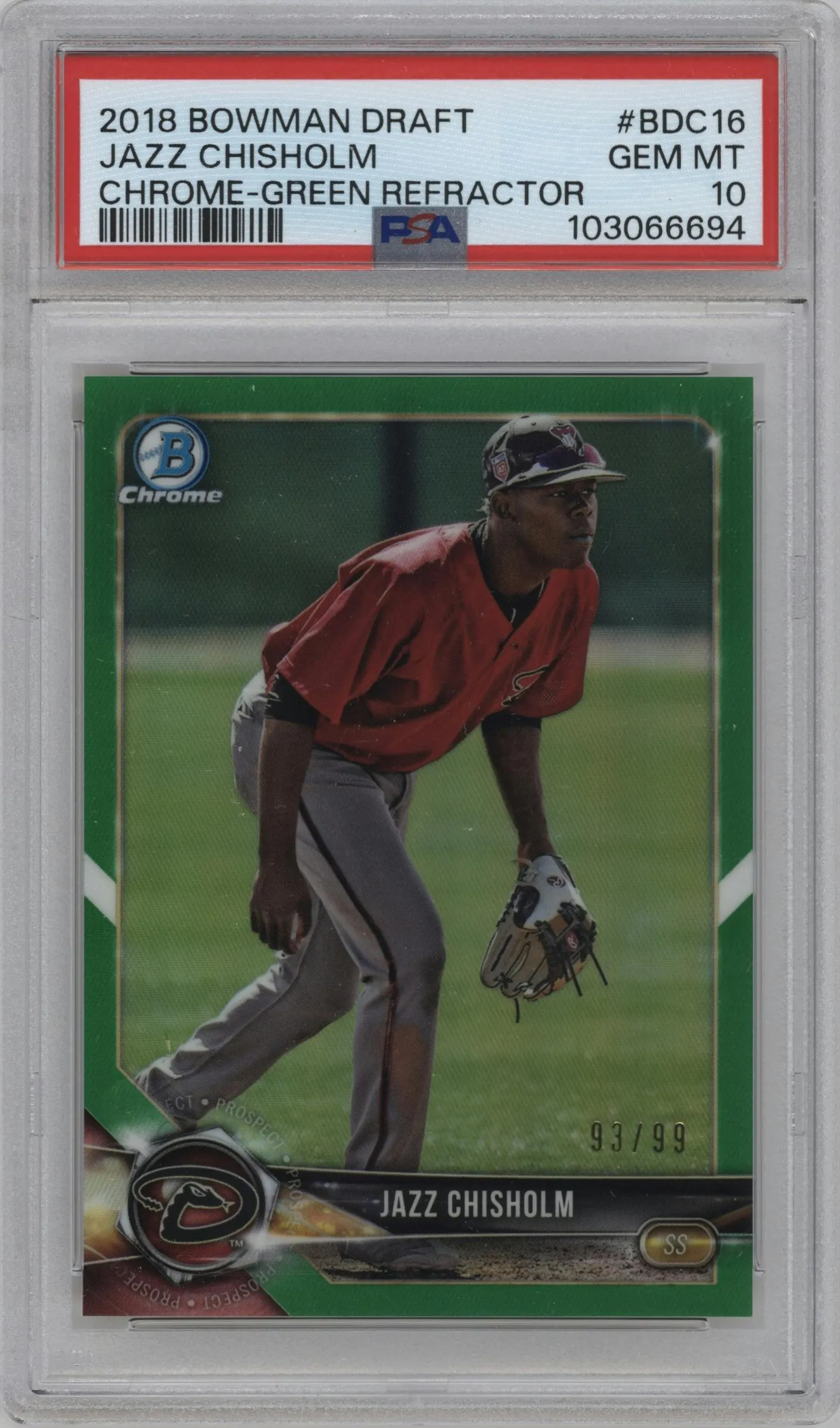 2018 Bowman Draft Chrome Jazz Chisholm Green Refractor #BDC-16 PSA 10