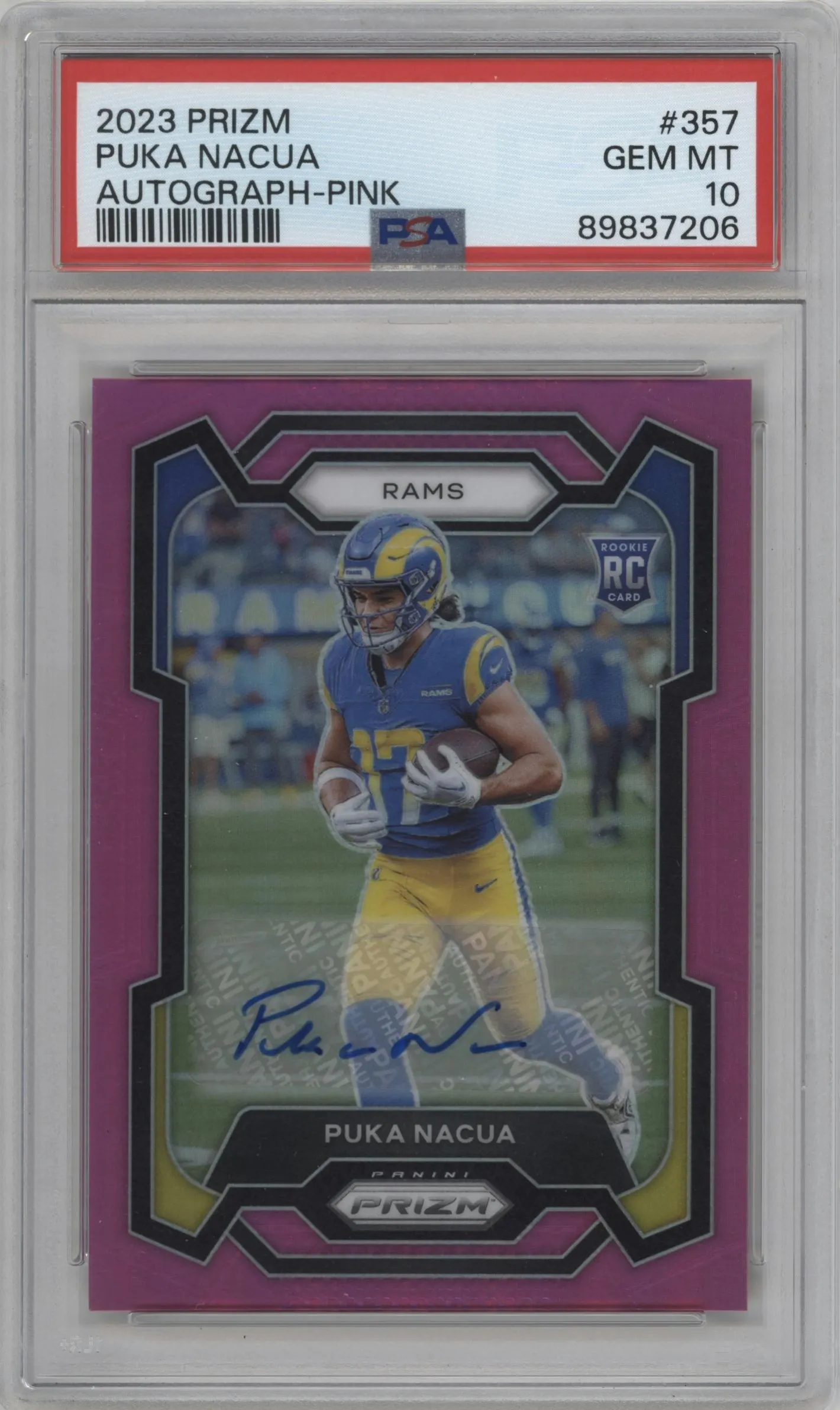 2023 Panini Prizm Rke.Auto Puka Nacua Pink Prizm #357 PSA 10