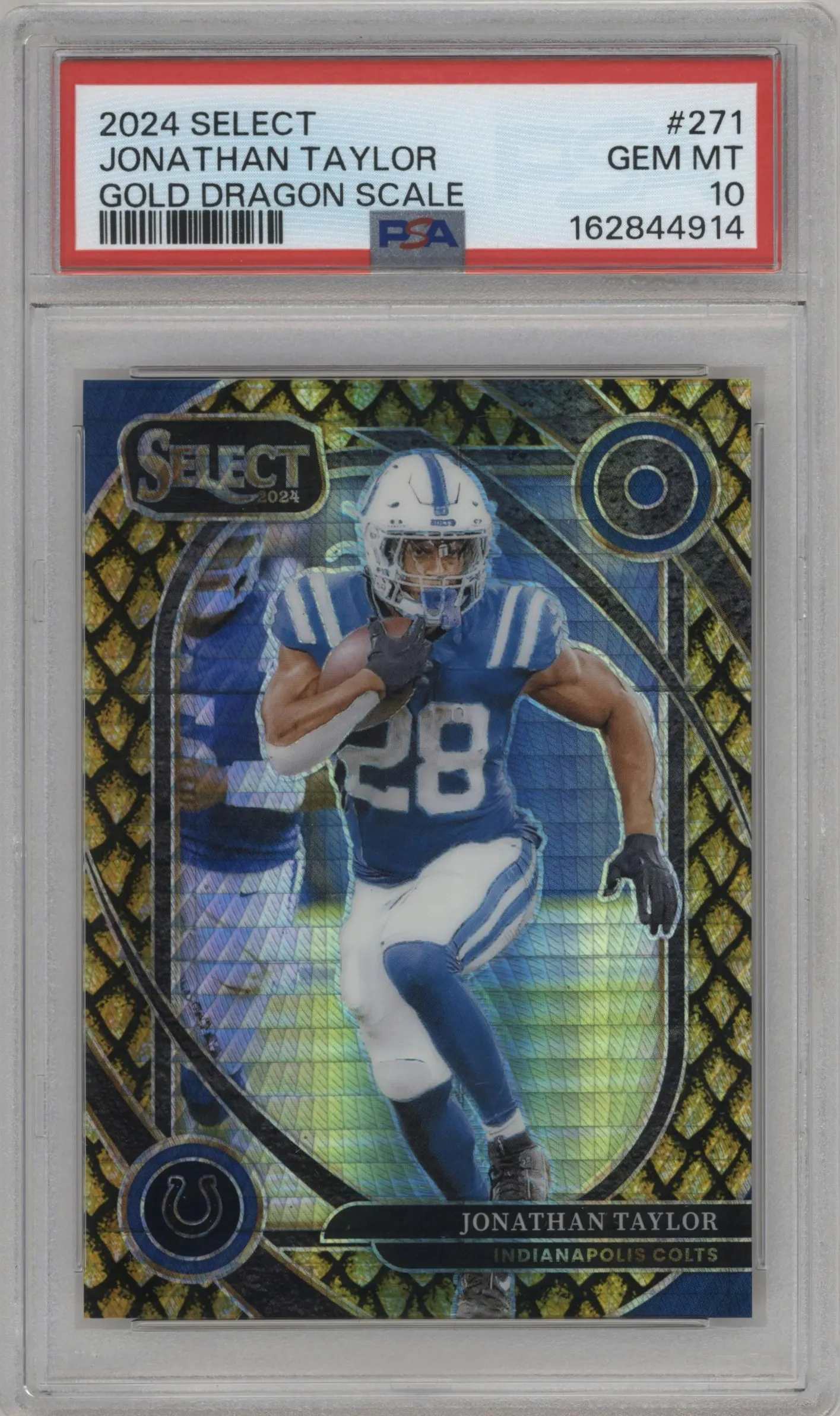 2024 Panini Select Club Lvl. Jonathan Taylor Gold Dragon Scale Prizm #271 PSA 10