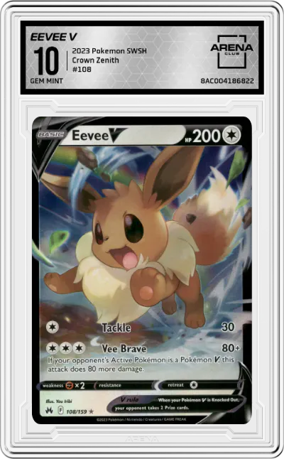 2023 Pokemon SWSH Crown Zenith Eevee V #108 ARENA CLUB 10