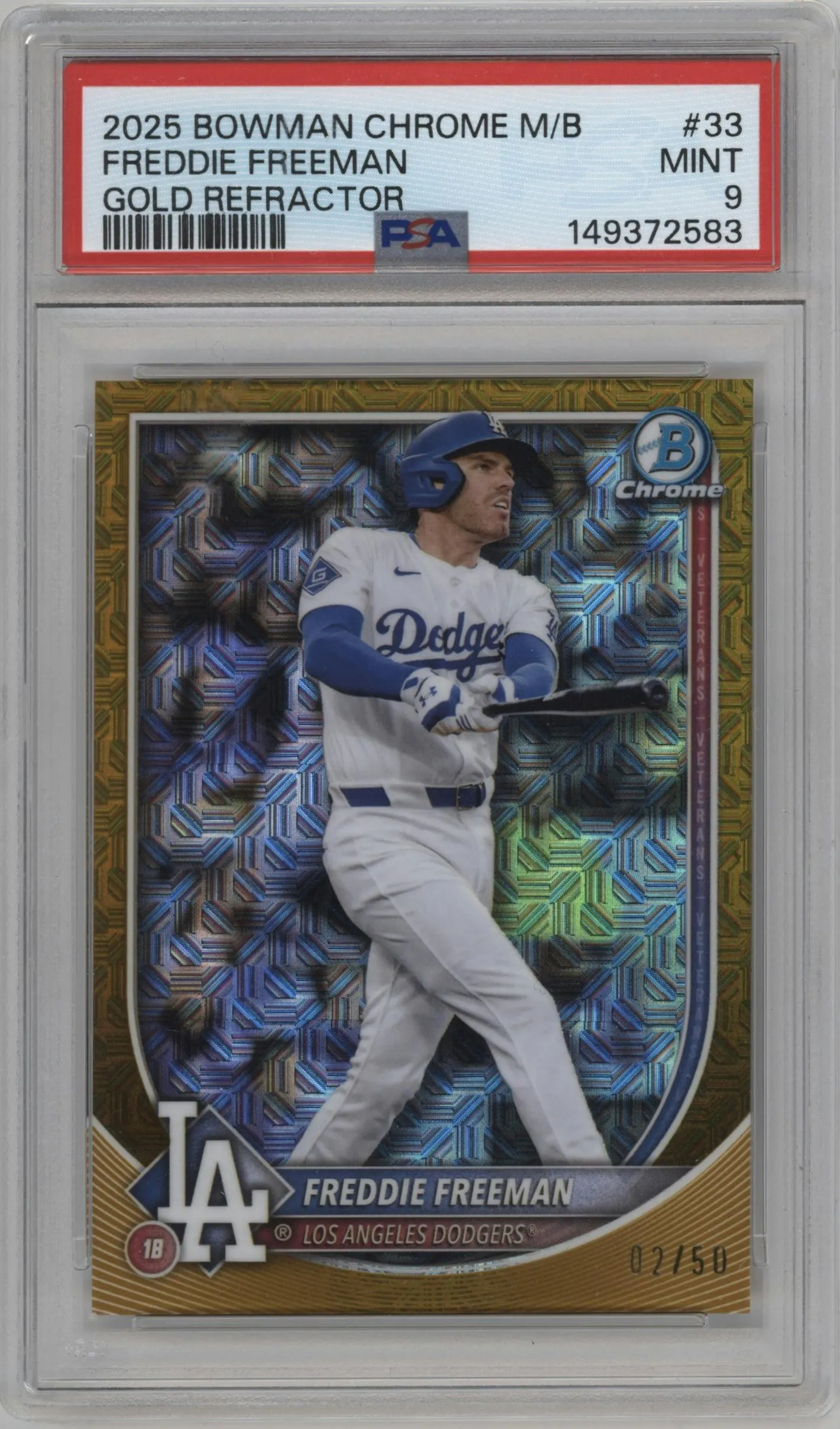 2025 Bowman Chrome Mega Box Freddie Freeman Gold Refractor #33 PSA 9