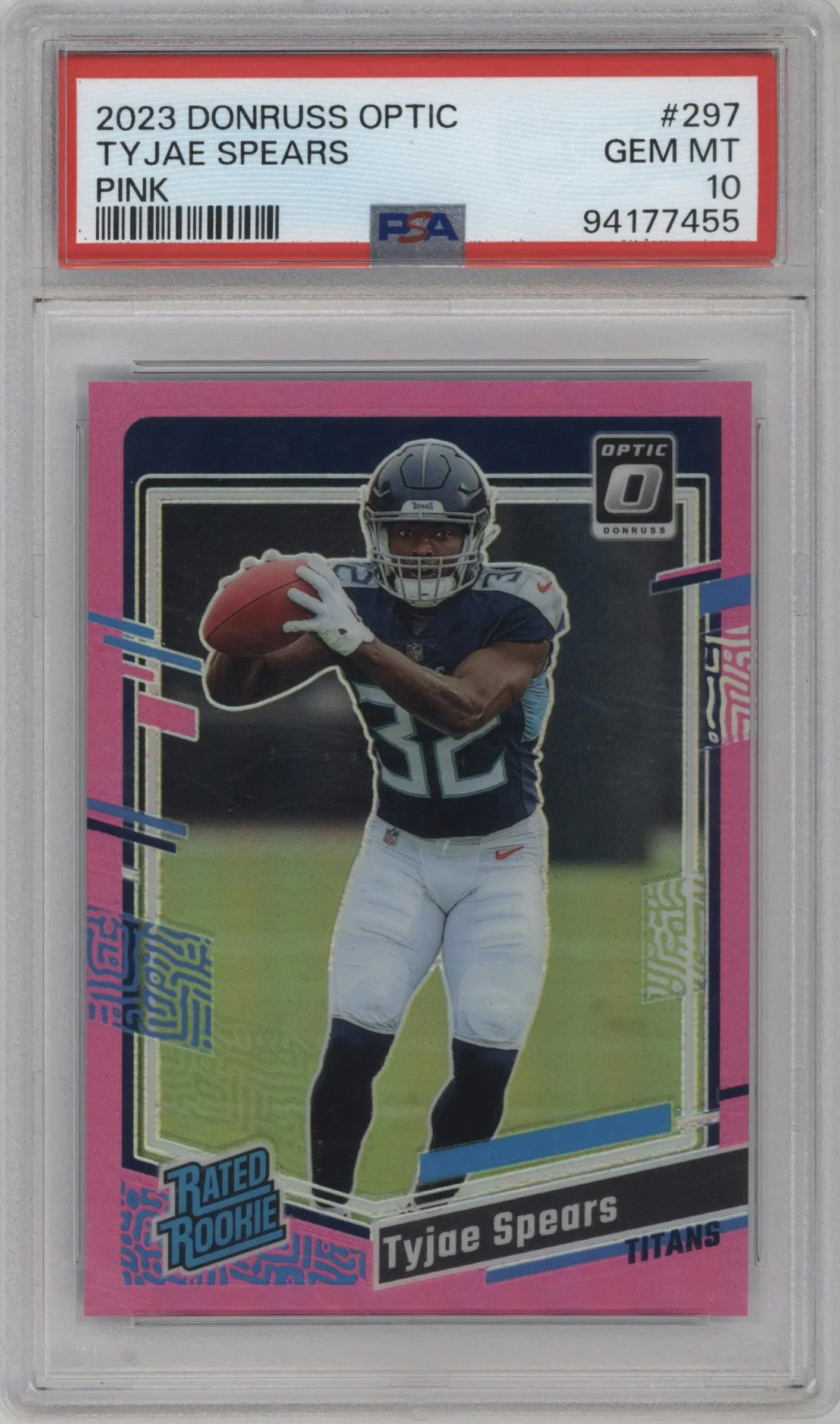 2023 Donruss Optic Rated Rookie Tyjae Spears Pink #297 PSA 10