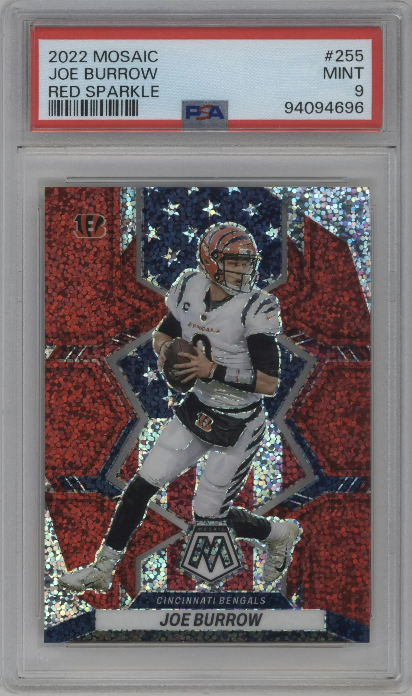 2022 Panini Mosaic Joe Burrow Red Sparkle #255 PSA 9