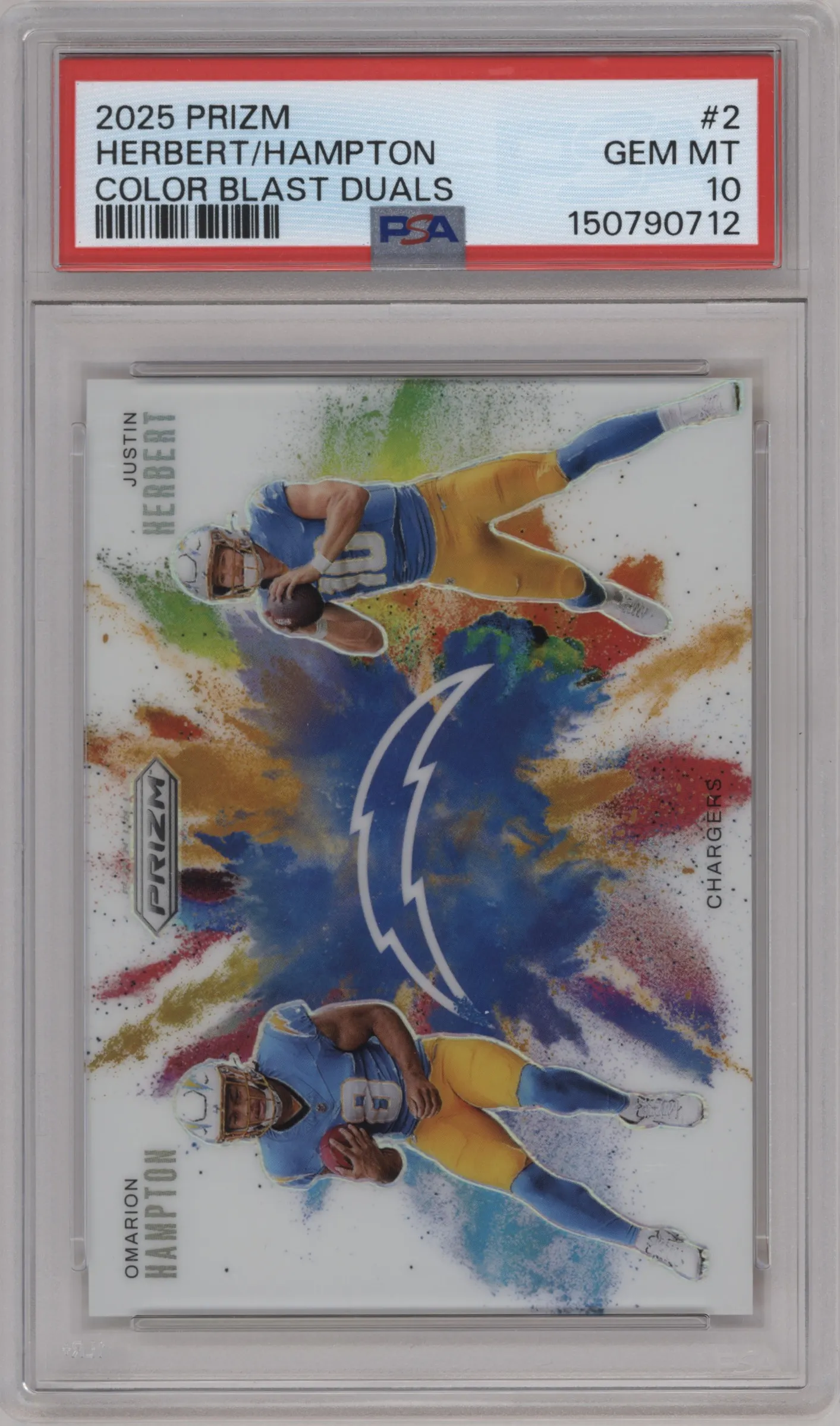 2025 Panini Prizm Color Blast Duals Omarion Hampton/Justin Herbert PSA 10