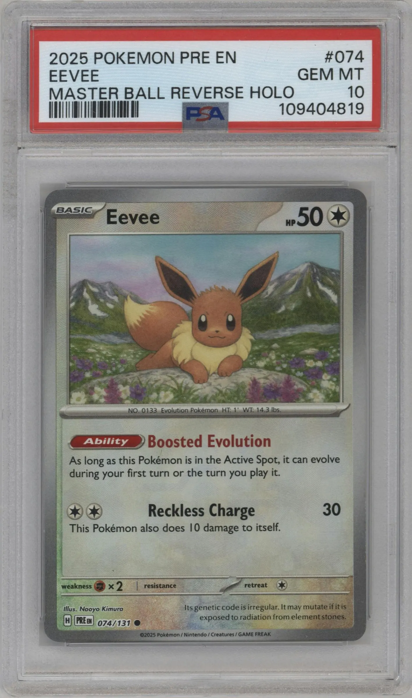 2025 Pokemon SV Prismatic Evolutions Eevee Master Ball #074 PSA 10