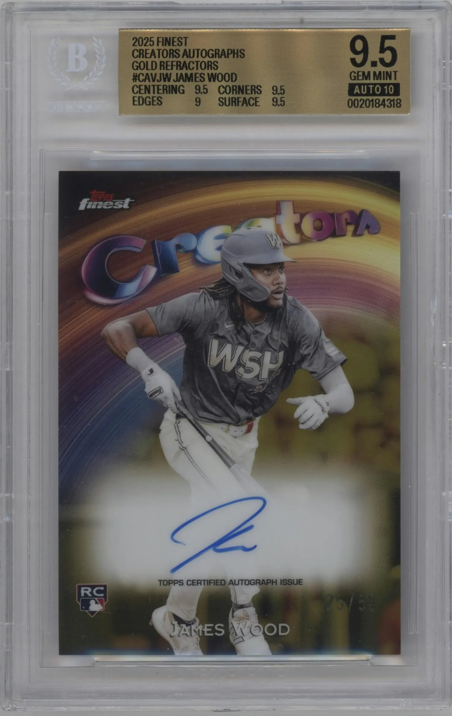 2025 Topps Finest Creators Auto James Wood Gold Refractor #CAV-JW BGS 9.5