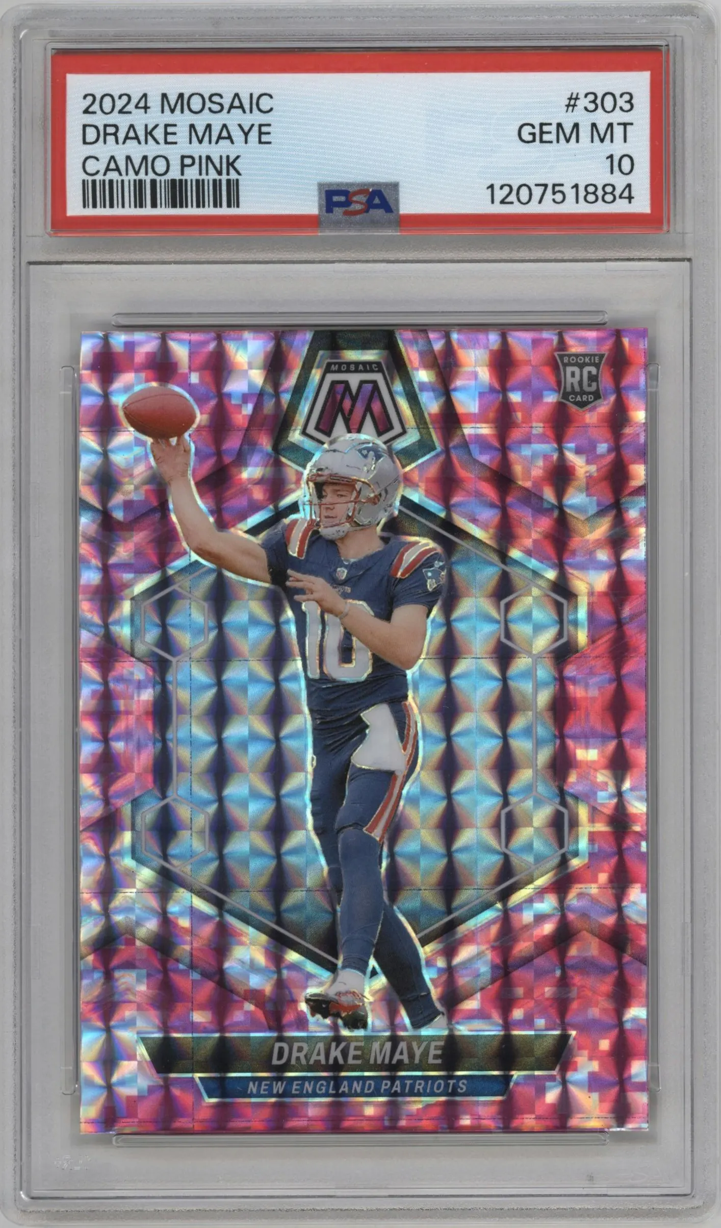 2024 Panini Mosaic Drake Maye Pink Camo PSA 10