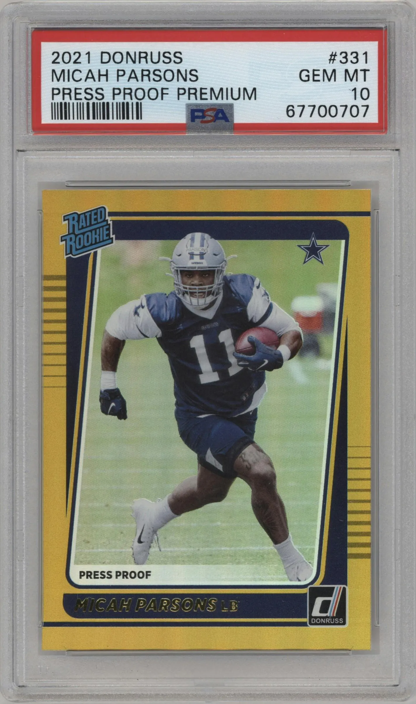 2021 Panini Donruss Rated Rookie Micah Parsons Press Proof Premium #331 PSA 10