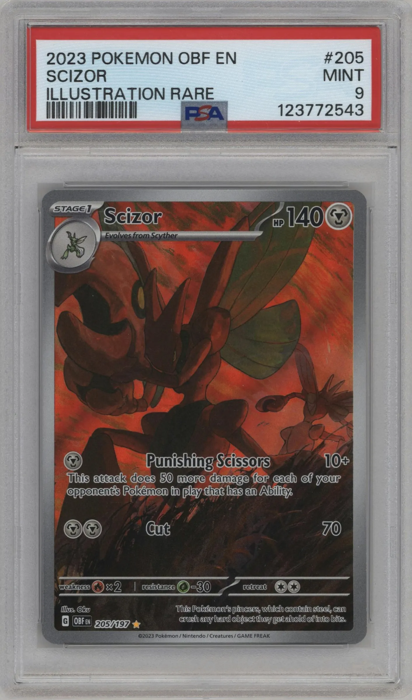 2023 Pokemon SV Obsidian Flames Scizor #205 PSA 9