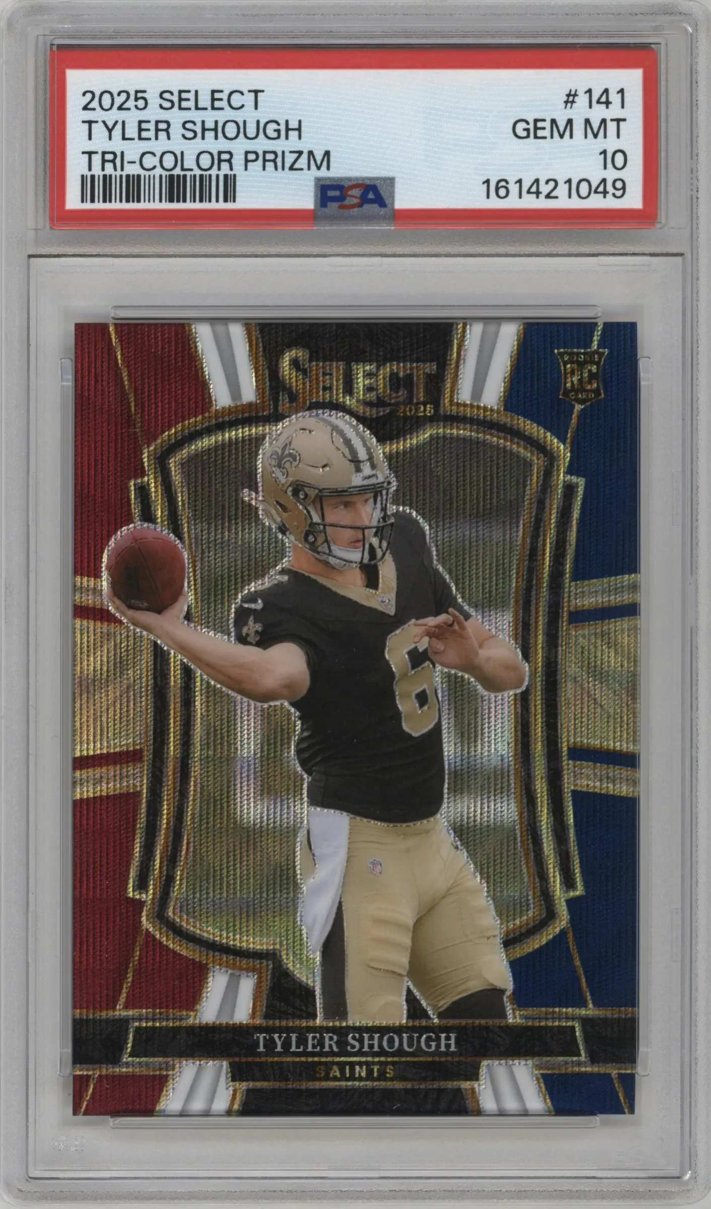 2025 Panini Select Pre.Lvl. Tyler Shough Tri-Color Prizm #141 PSA 10
