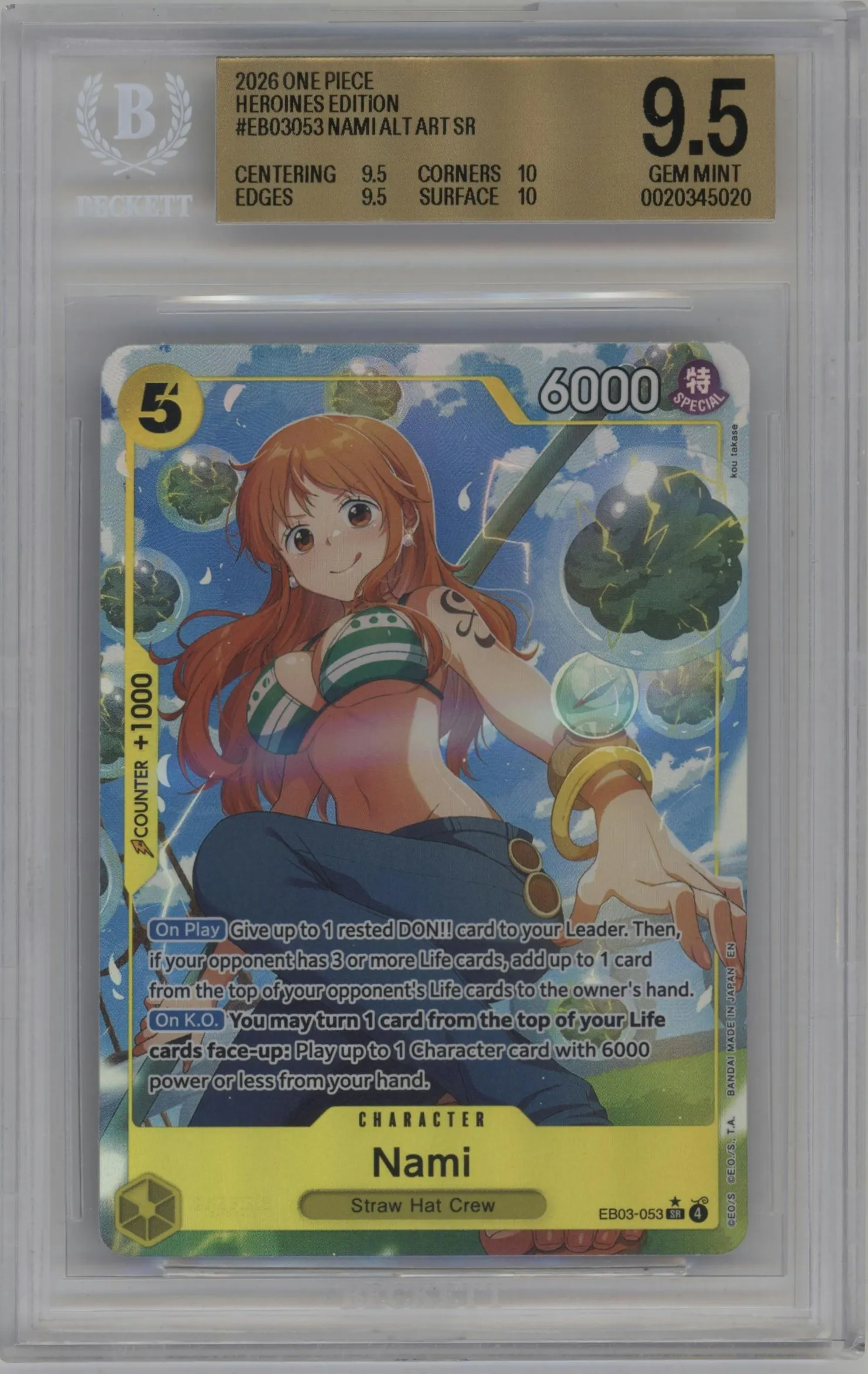 2026 One Piece Heroines Edition Nami Alternate Art SR #EB03-053 SR BGS 9.5
